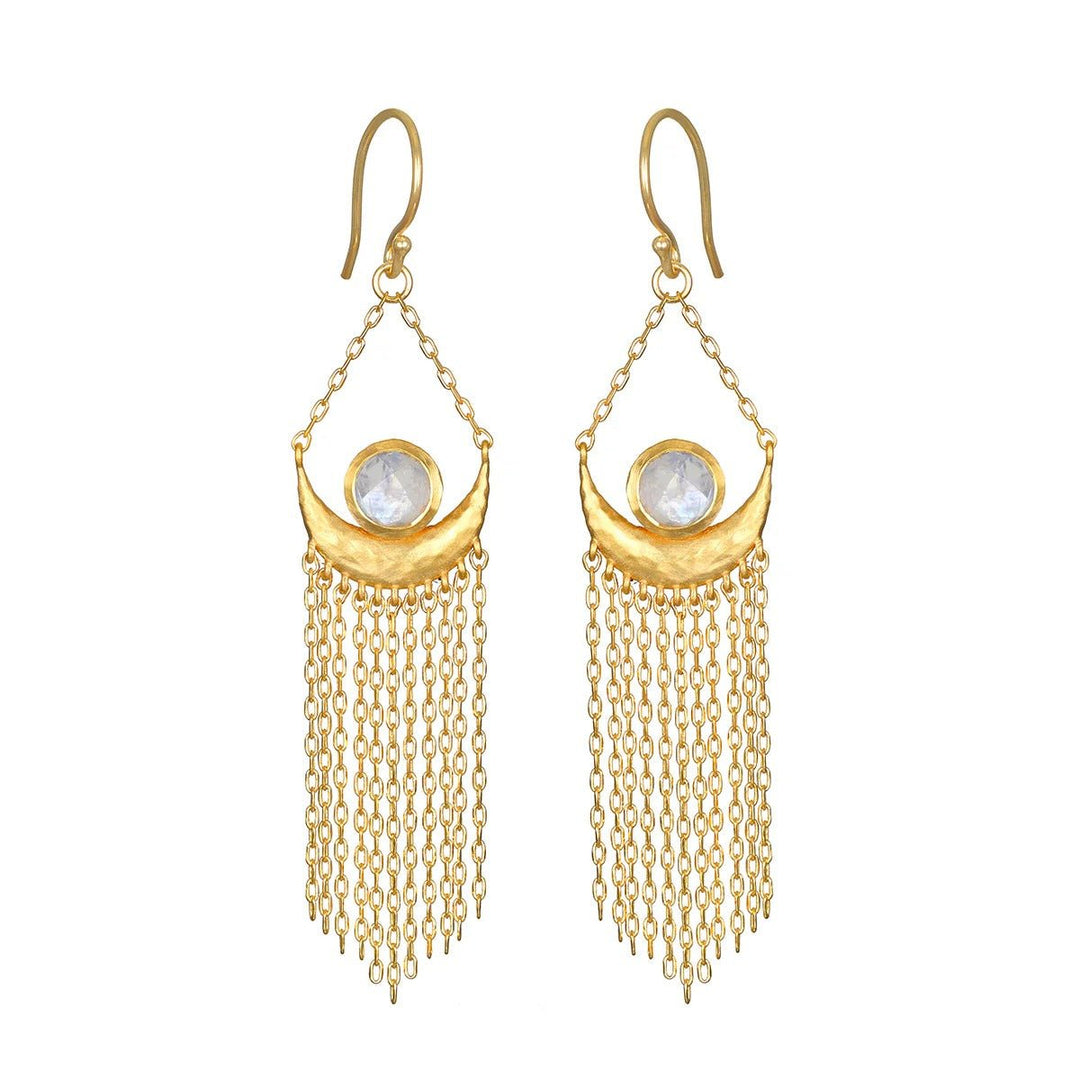 Satya Jewelry Ohrringe Cascade of Starlight Moonstone Fringe Drop, vergoldet