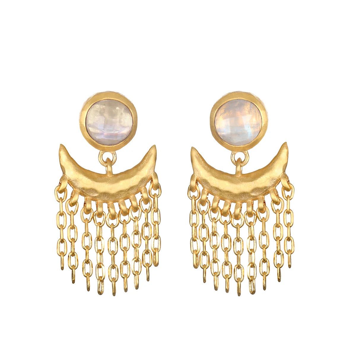 Satya Jewelry Ohrringe Scattering Stardust Moonstone Fringe Stud Drop, vergoldet