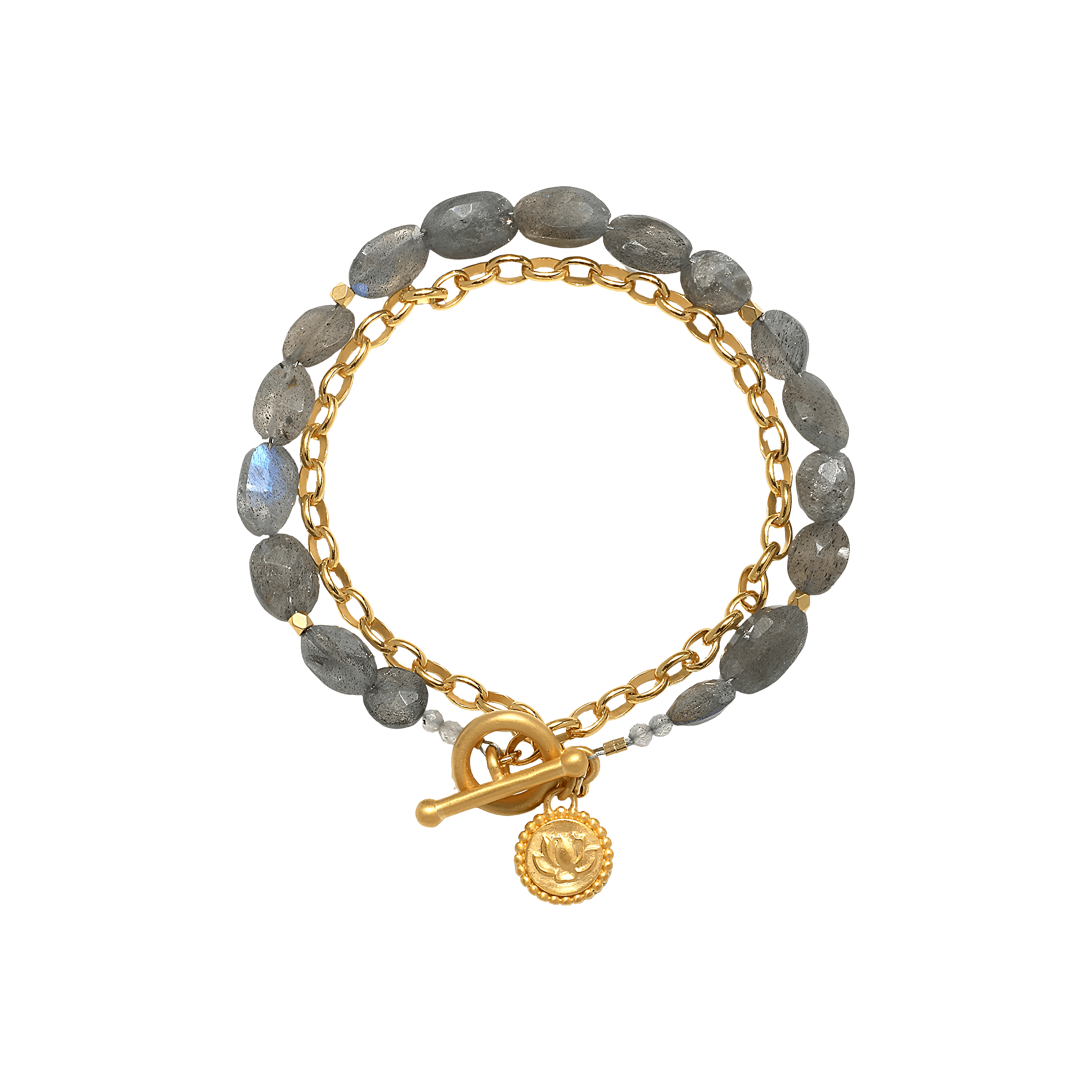 Satya Jewelry Armband Path of Intuition Labradorite Lotus Toggle, vergoldet