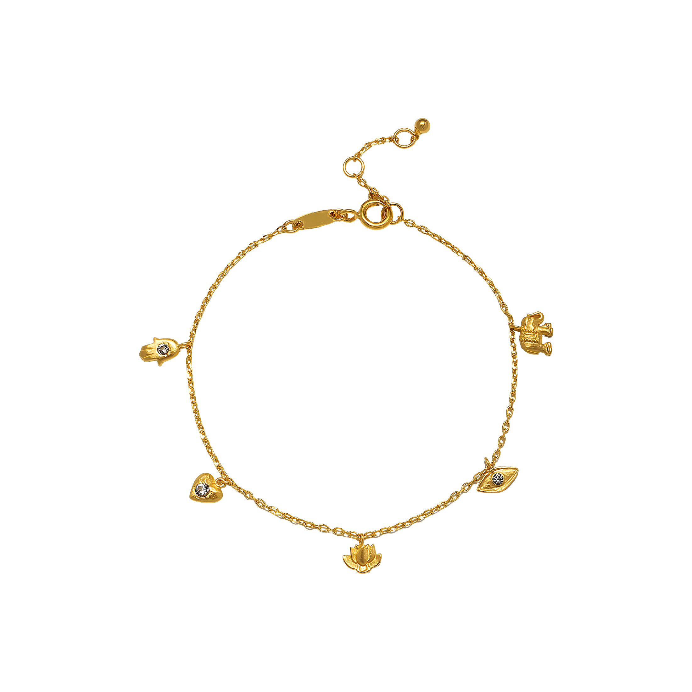 Satya Jewelry Armband Sacred Symbols White Topaz Charm, vergoldet