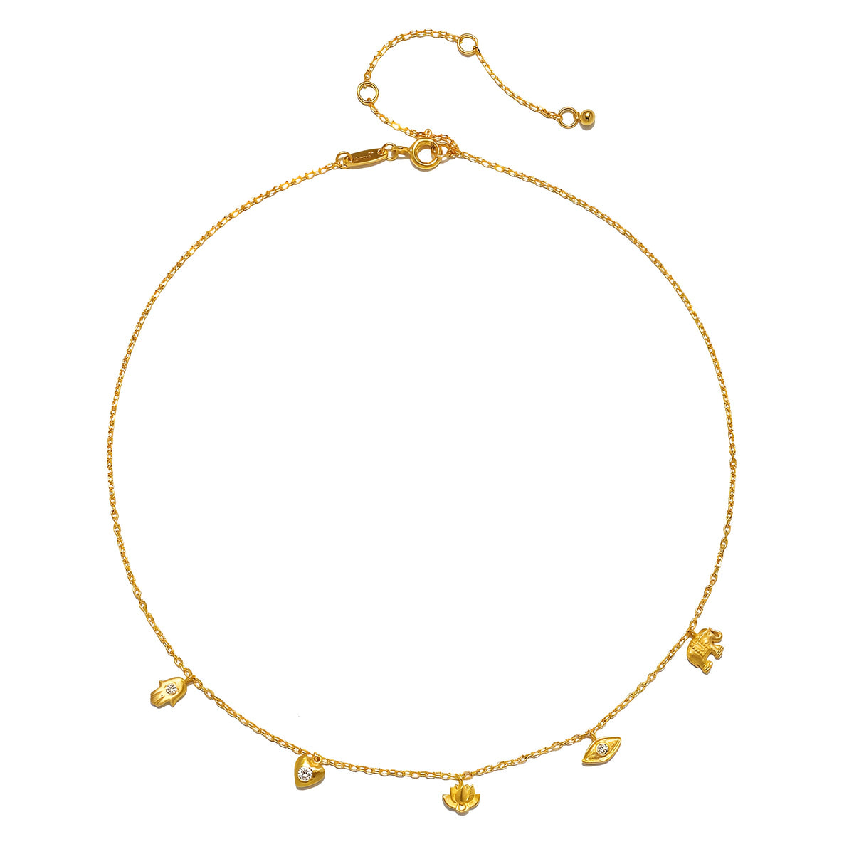 Satya Jewelry Kette Sacred Symbols White Topaz Charm Choker, vergoldet