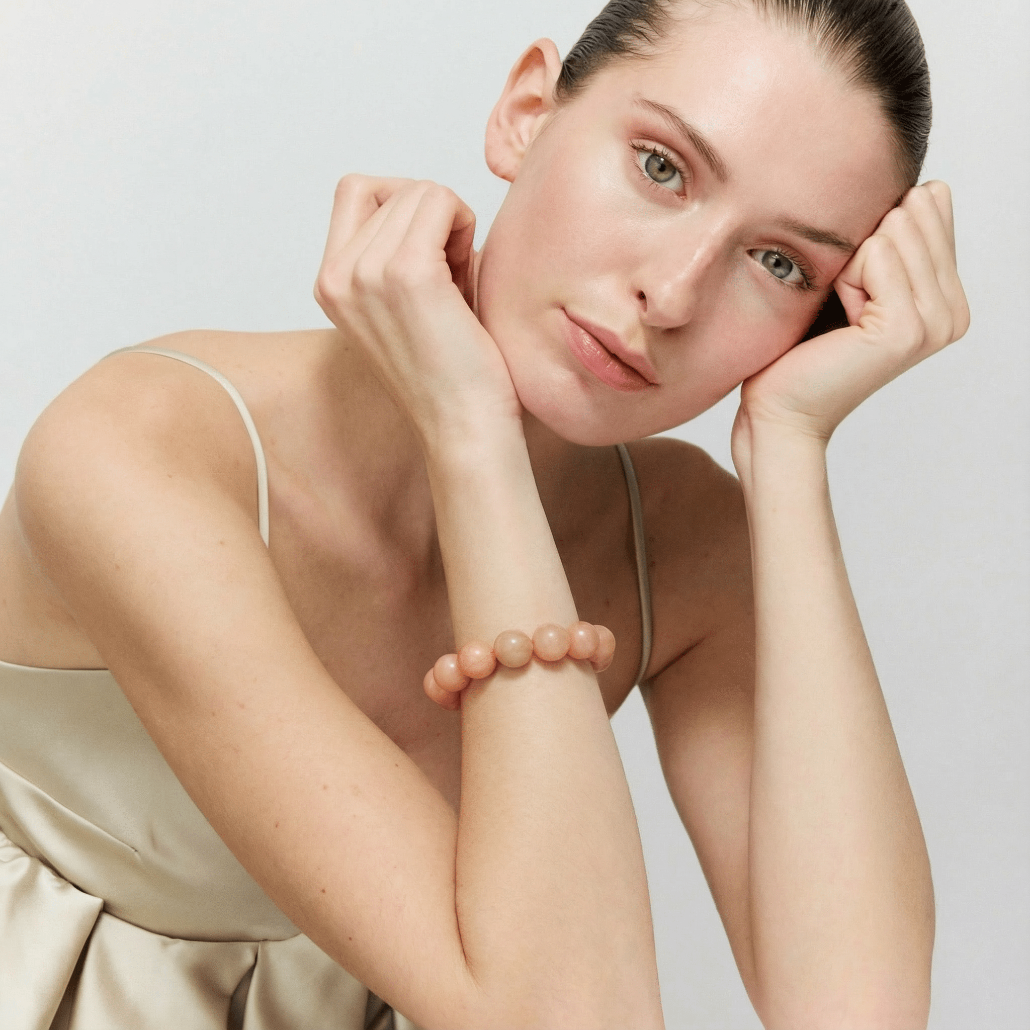 Vanessa Baroni Armband Beads Flex, blush marble, vergoldet