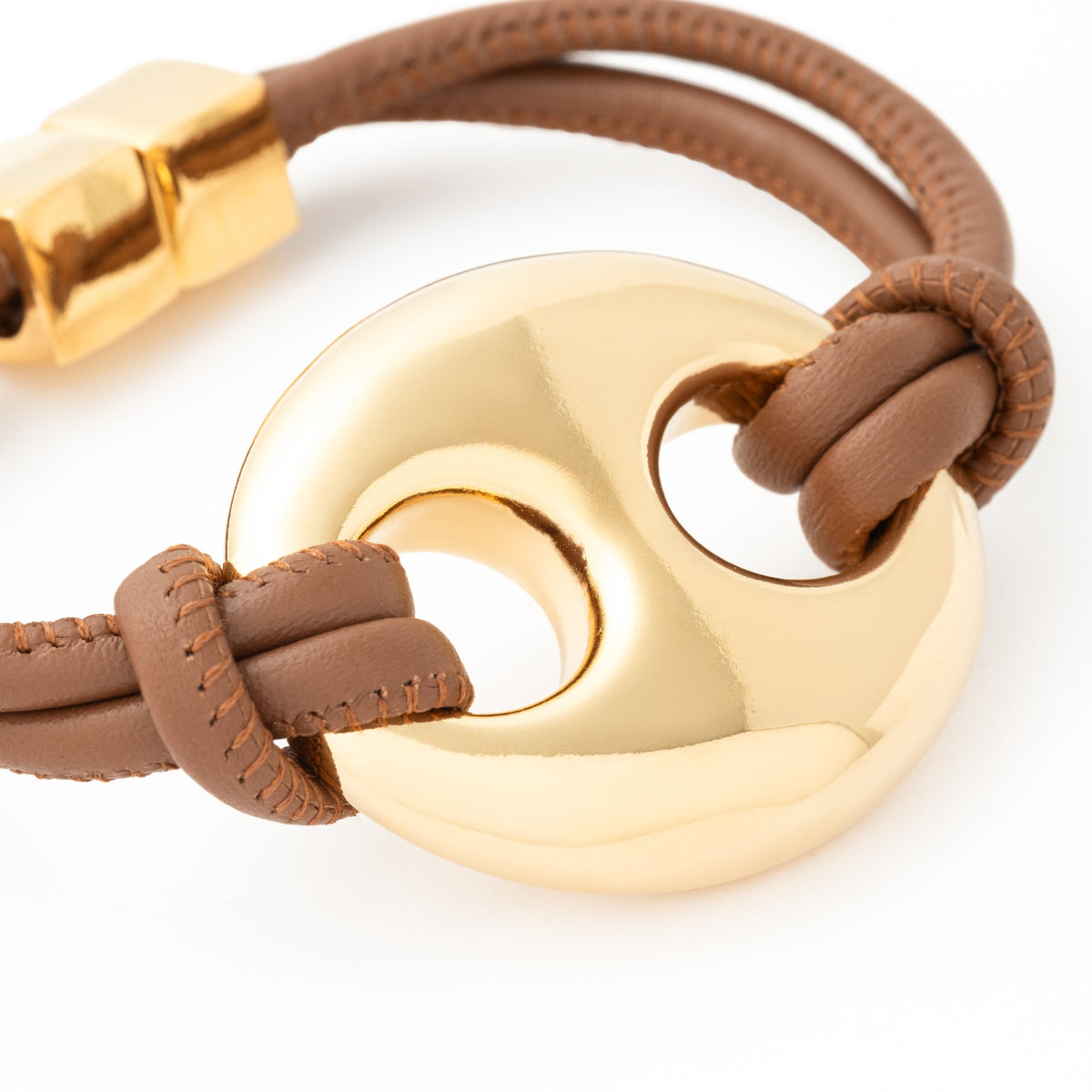 Vanessa Baroni Armband Disc Leather, vergoldet brown - gold