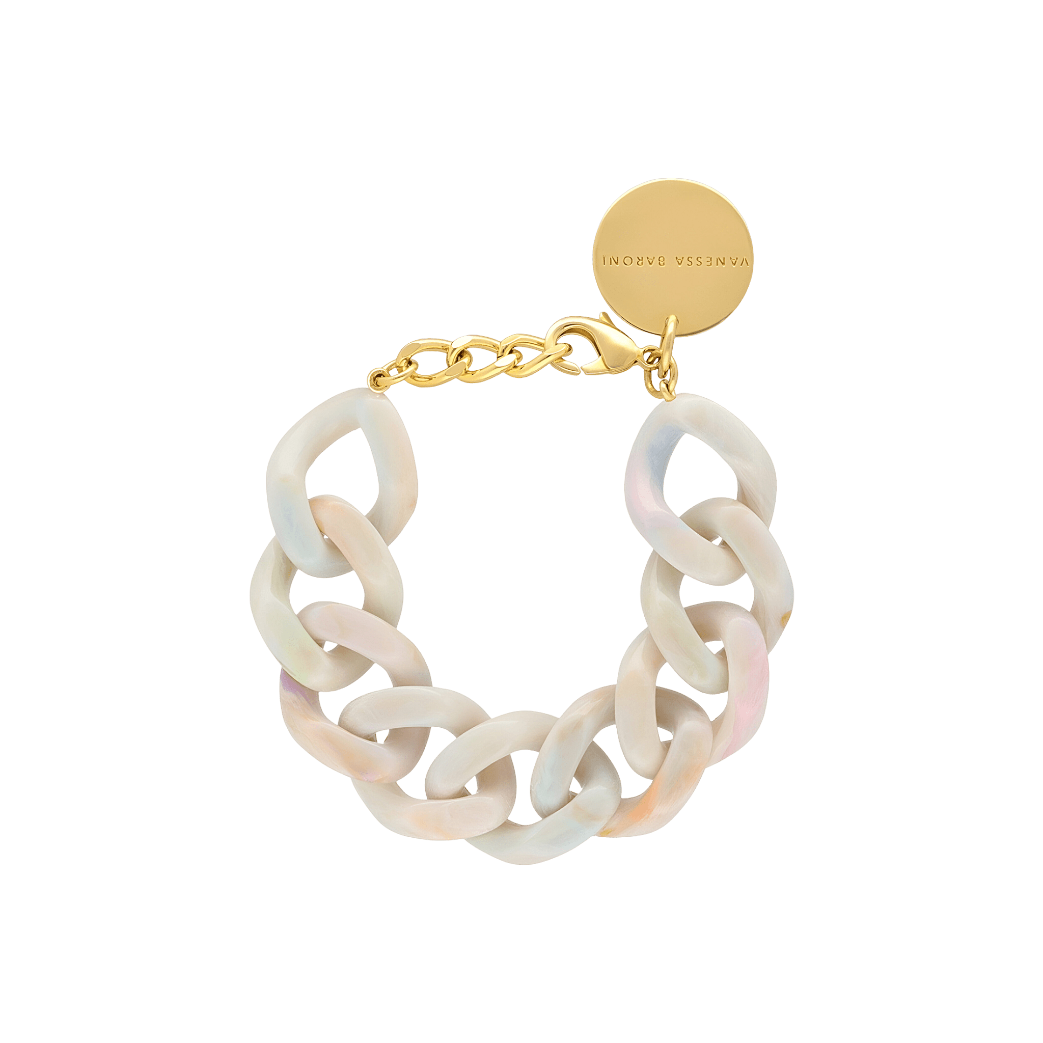 Vanessa Baroni Armband Flat Chain, beige multi, vergoldet