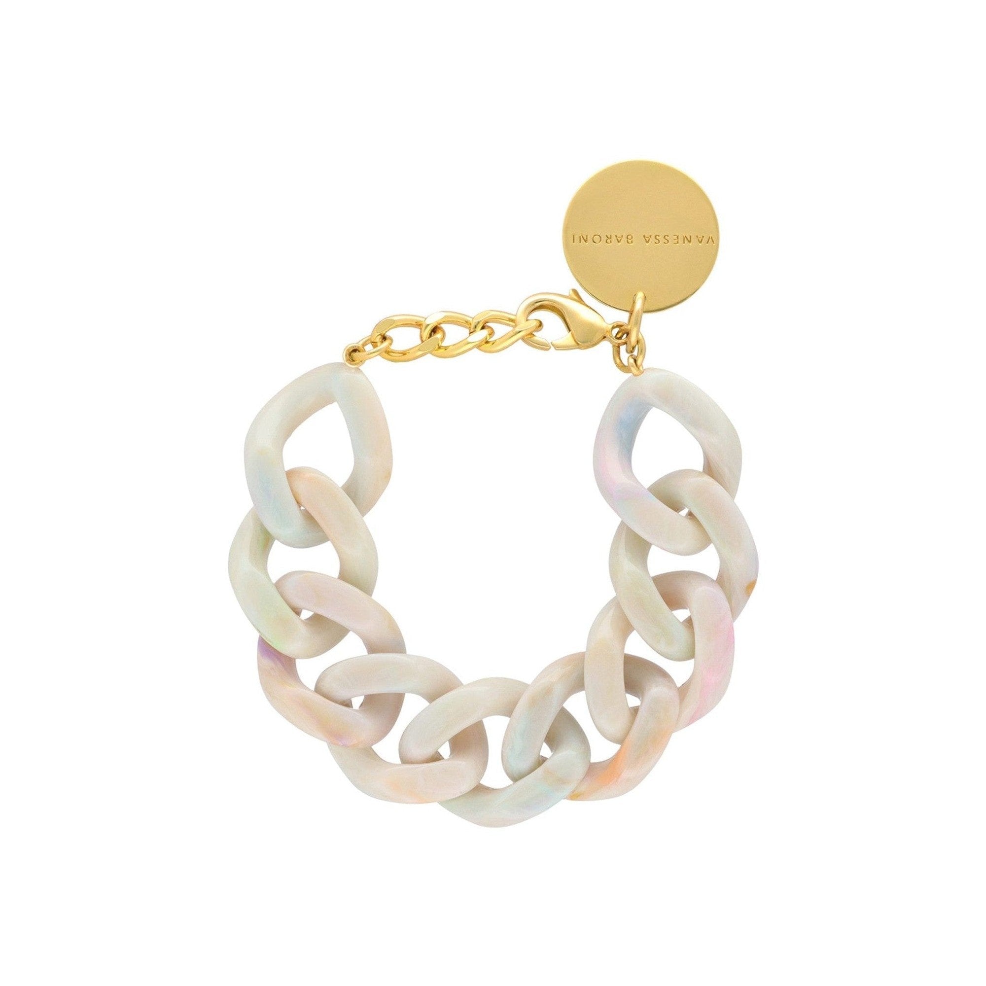 Vanessa Baroni Armband Flat Chain, beige multi, vergoldet