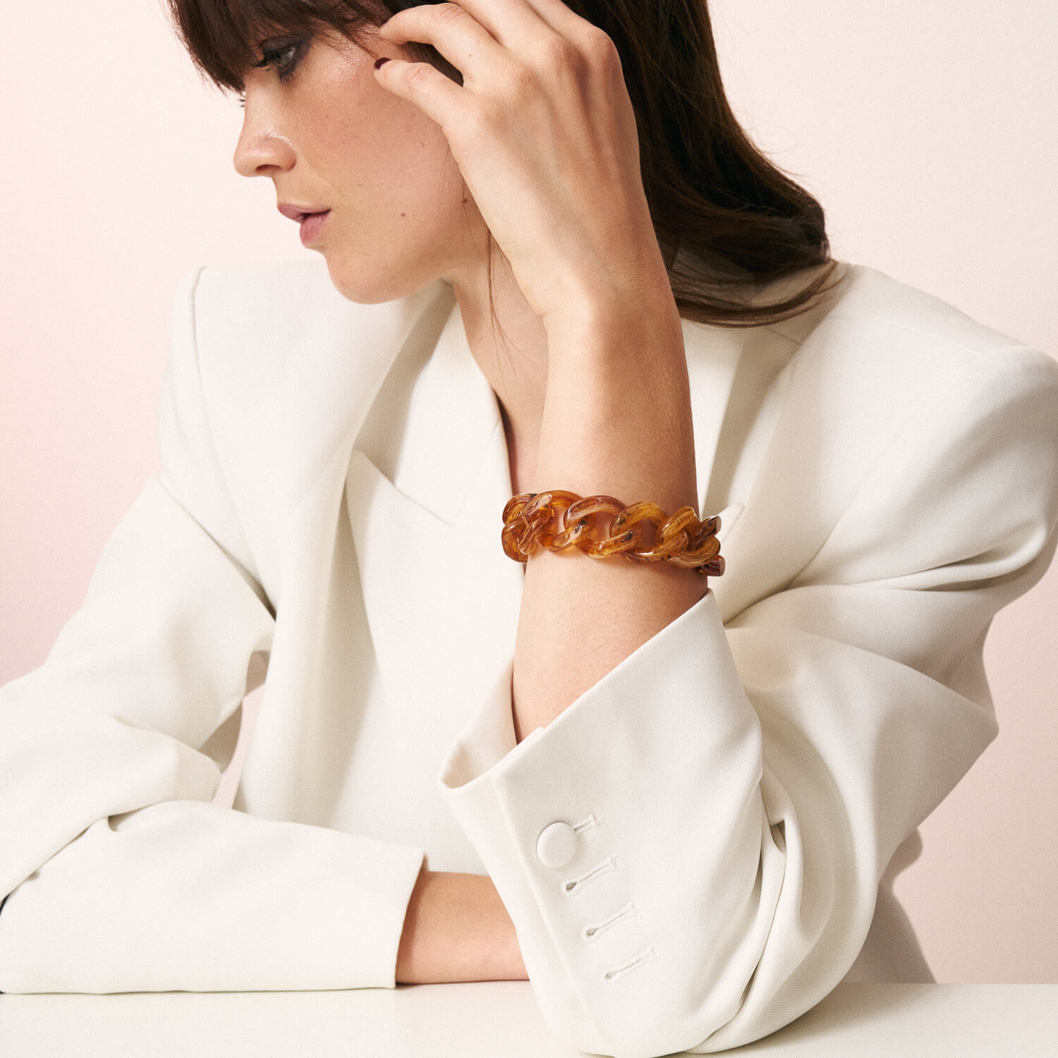 Vanessa Baroni Armband Flat Chain, bernstein, vergoldet