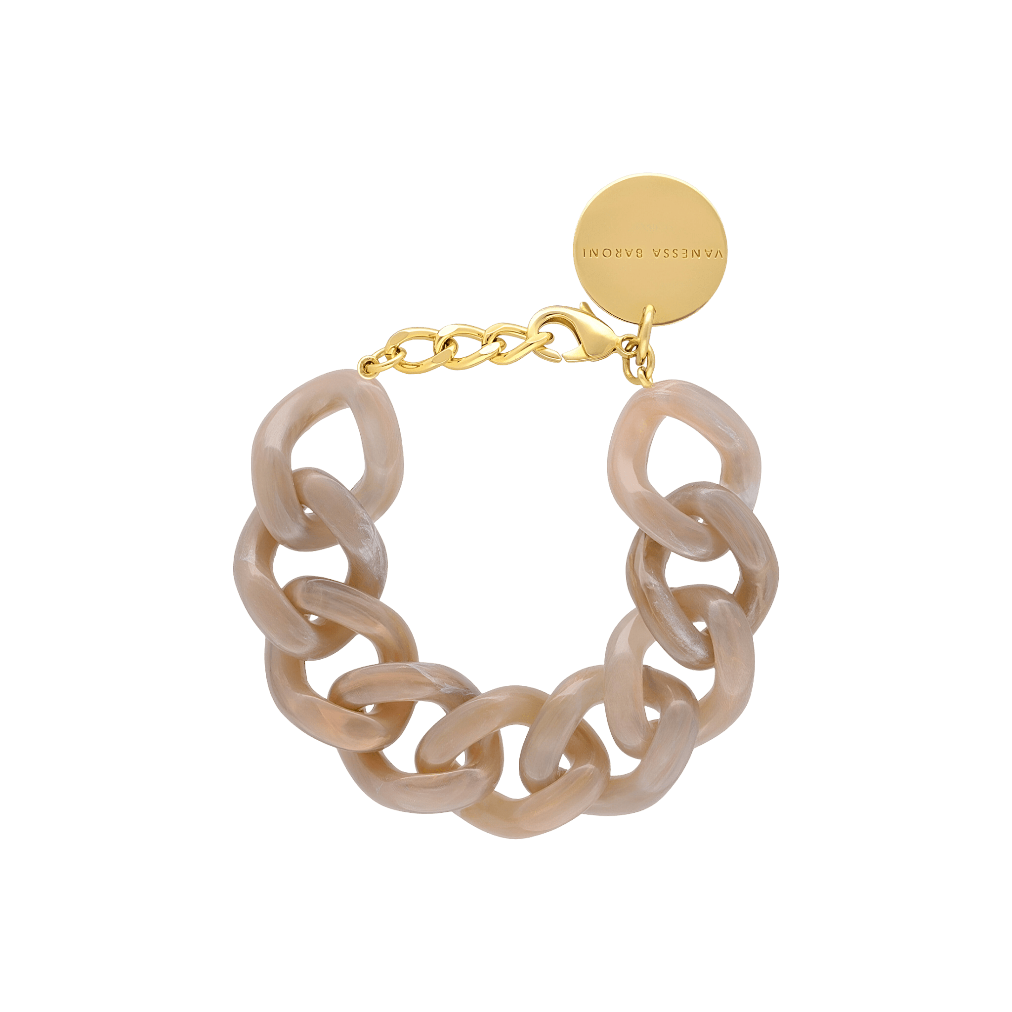 Vanessa Baroni Armband Flat Chain, biancone marble, vergoldet