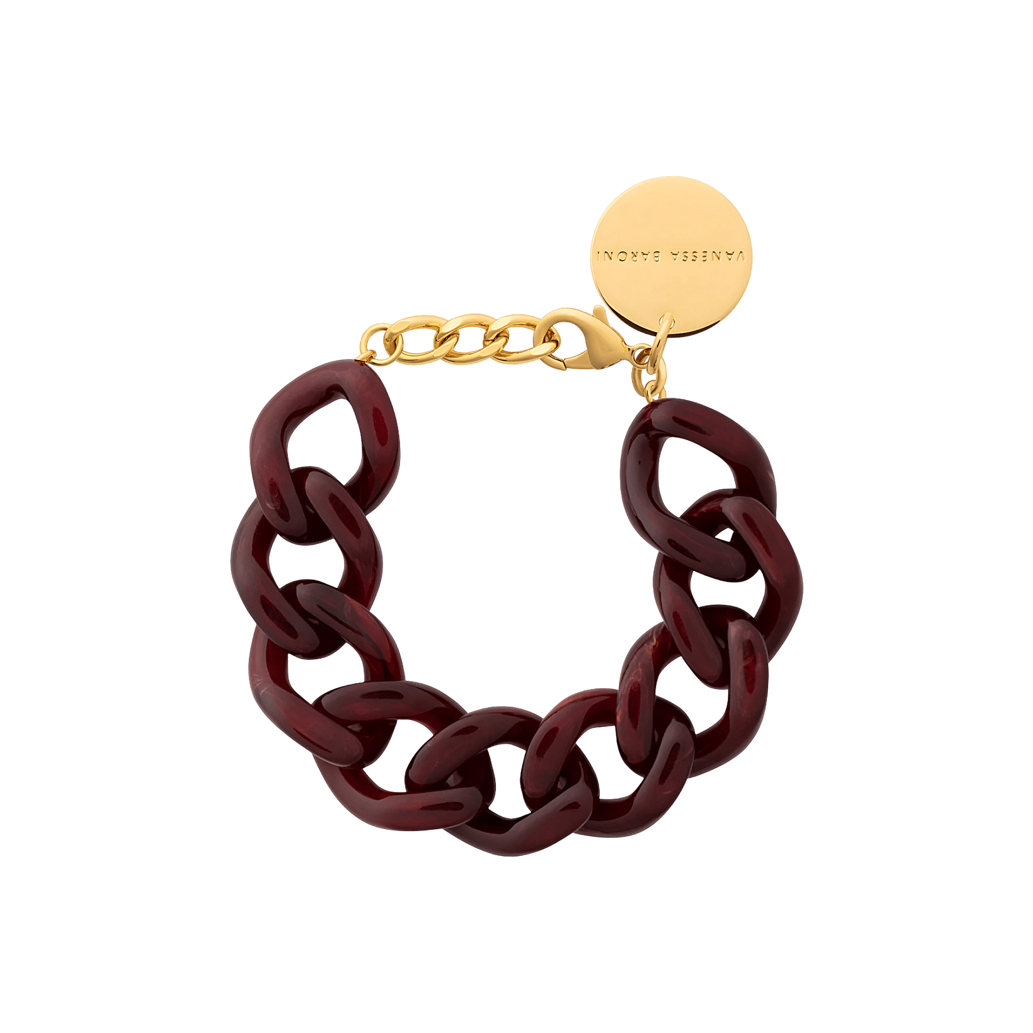 Vanessa Baroni Armband Flat Chain, bordeaux marble, vergoldet