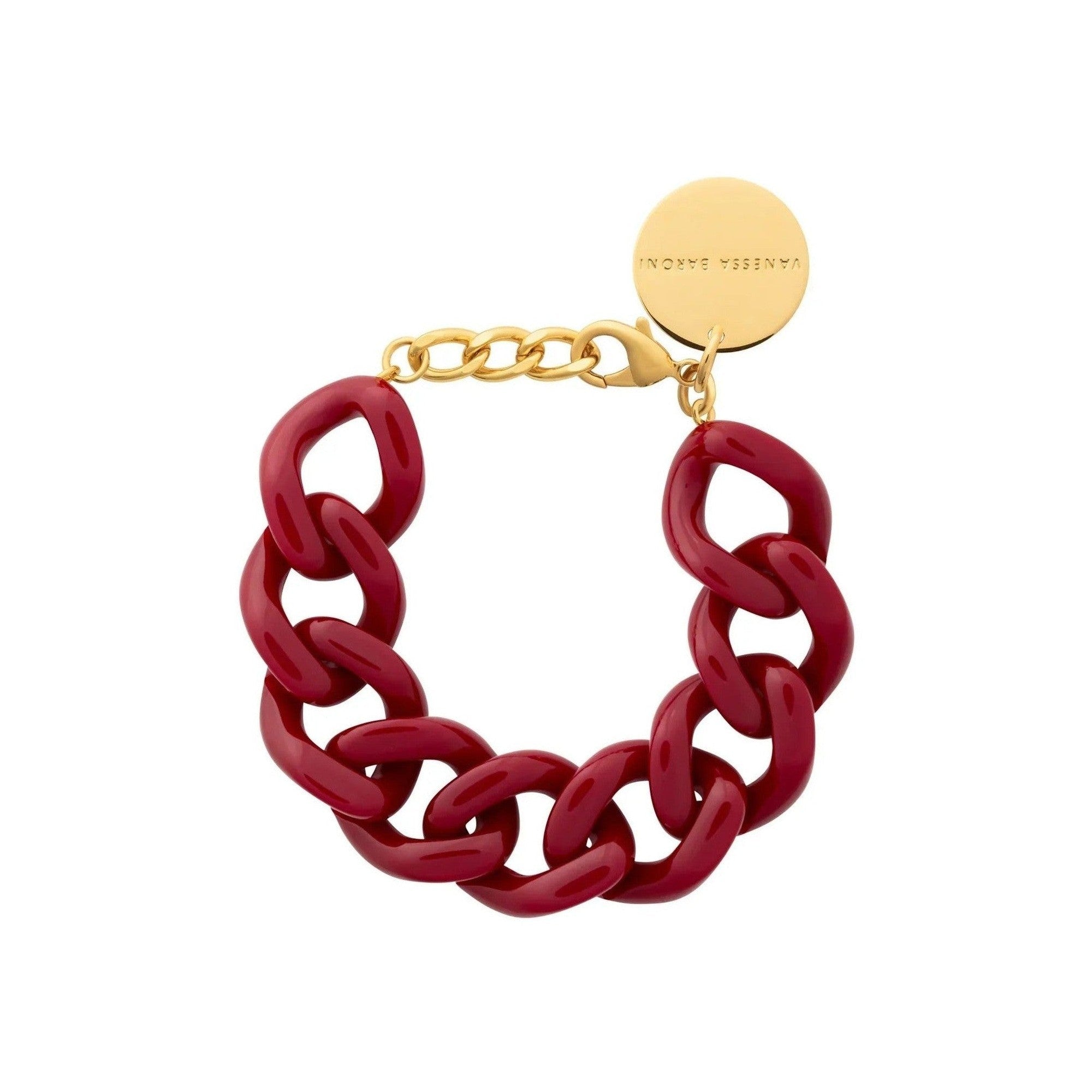 Vanessa Baroni Armband Flat Chain, bordeaux, vergoldet