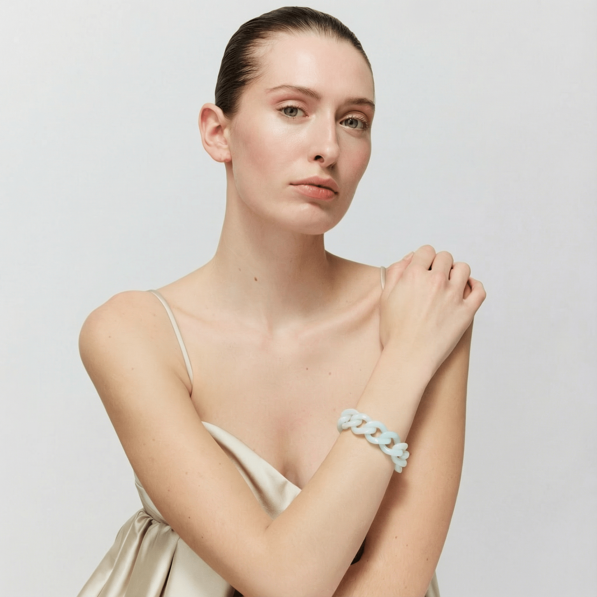 Vanessa Baroni Armband Flat Chain, cloud marble, vergoldet