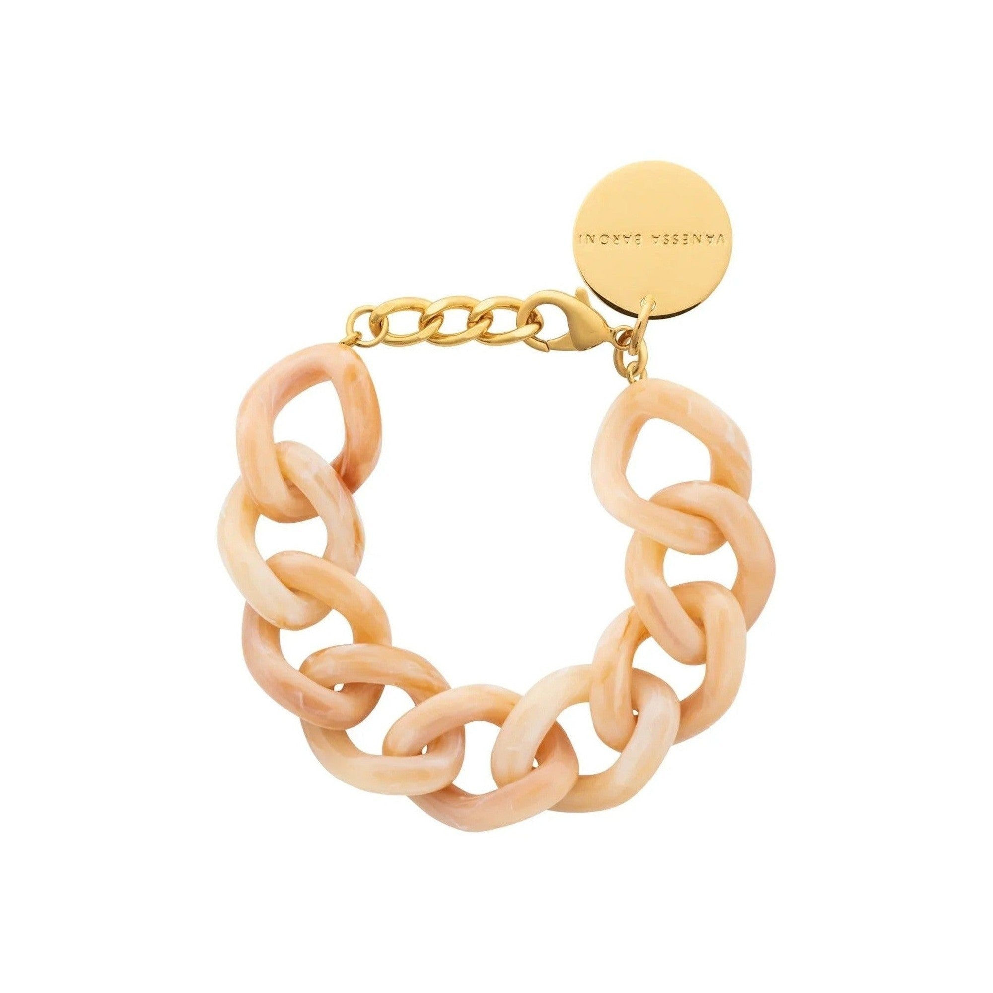 Vanessa Baroni Armband Flat Chain, creme brulee marble, vergoldet
