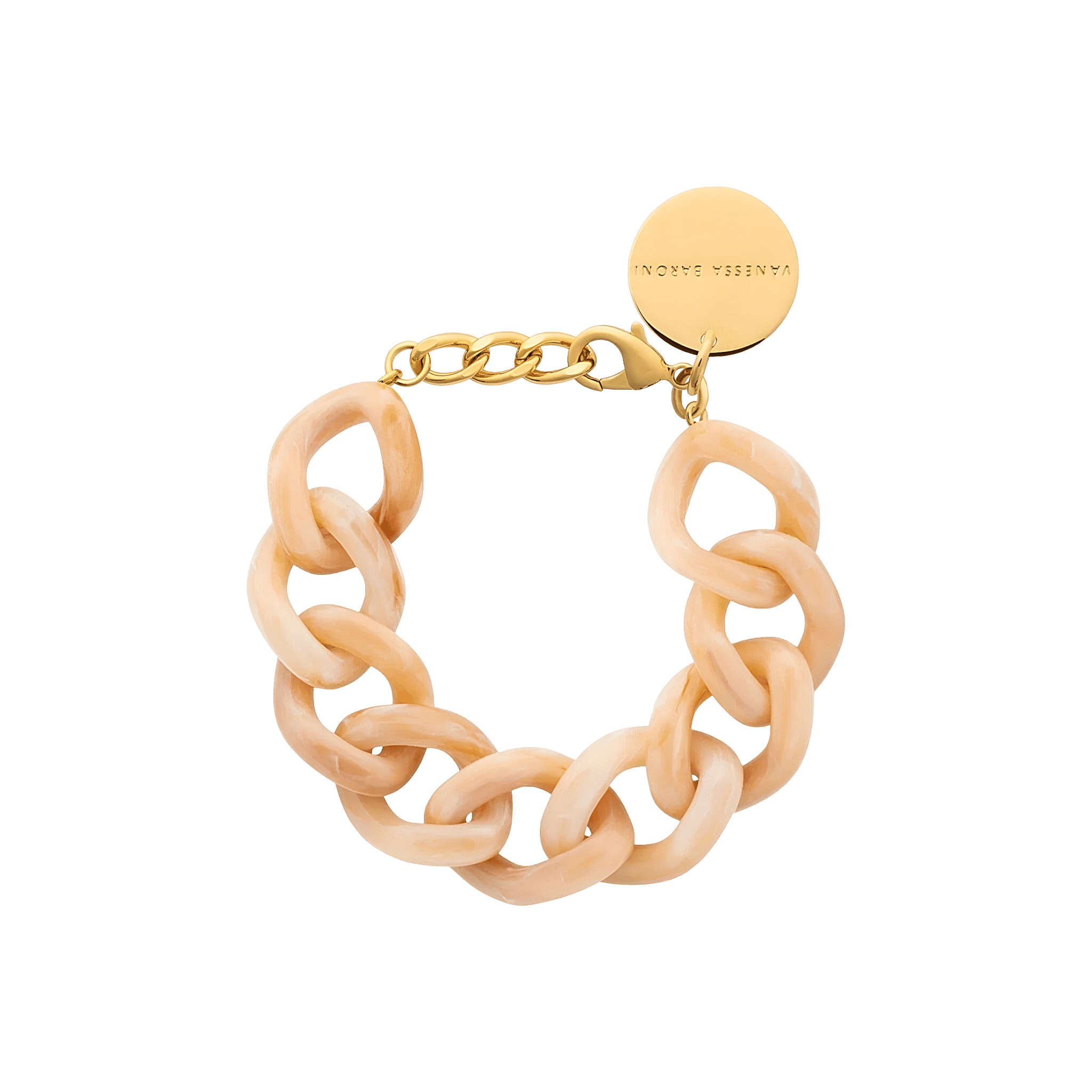 Vanessa Baroni Armband Flat Chain, creme brulee marble, vergoldet