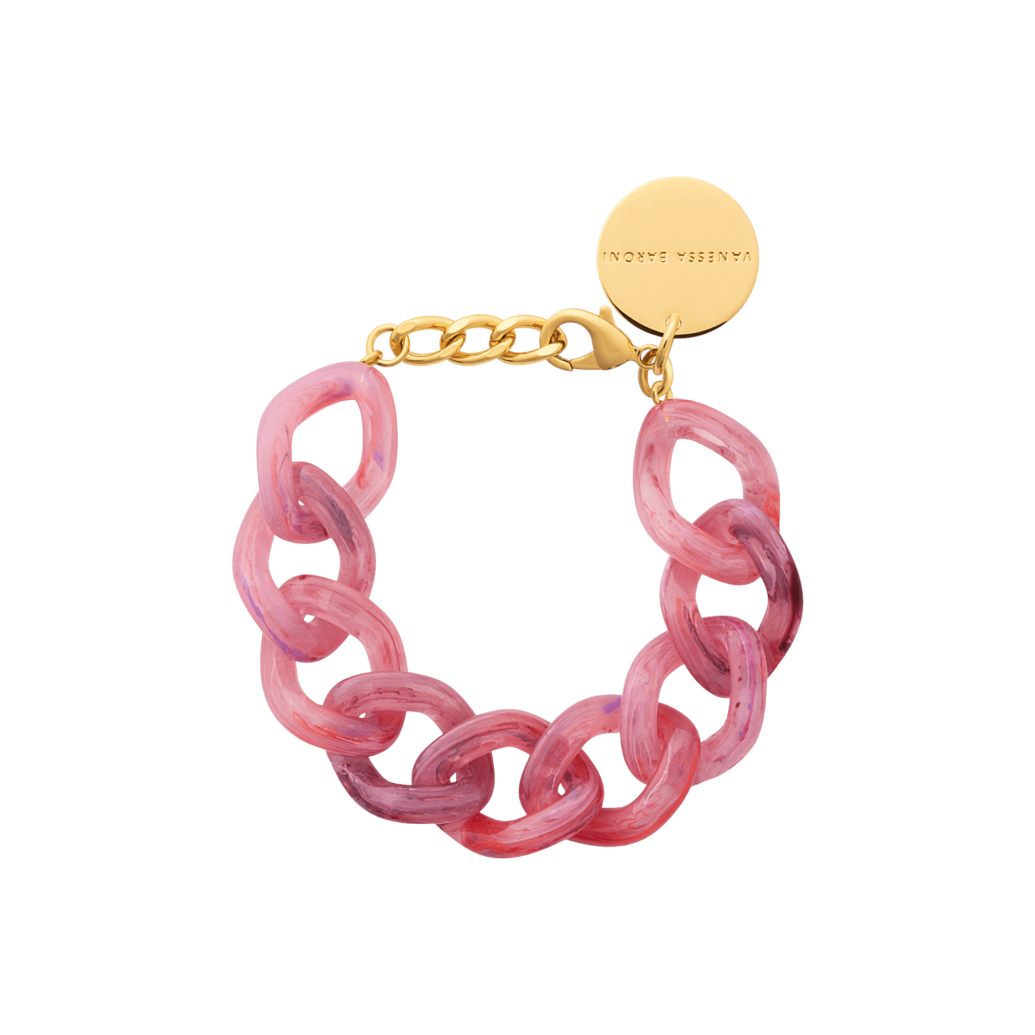 Vanessa Baroni Armband Flat Chain, crystal pink marble, vergoldet