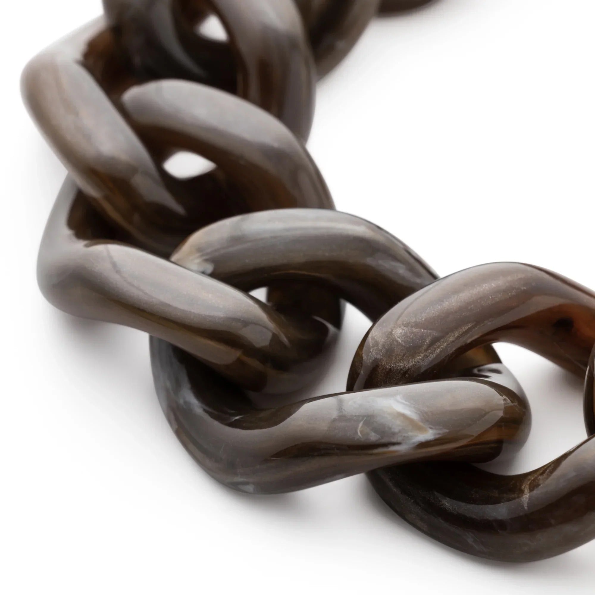 Vanessa Baroni Armband Flat Chain, dark brown marble, vergoldet