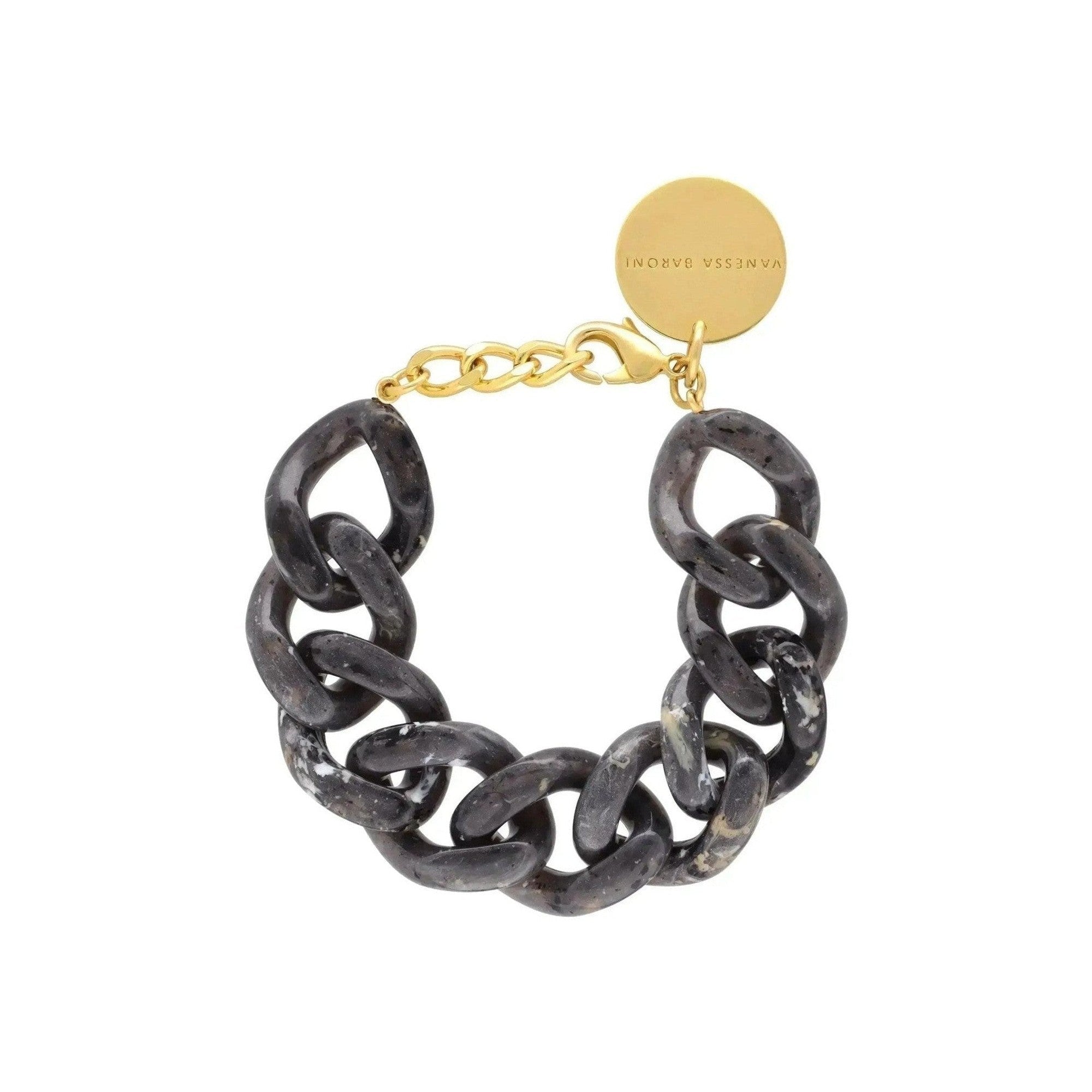 Vanessa Baroni Armband Flat Chain, granite marble, vergoldet