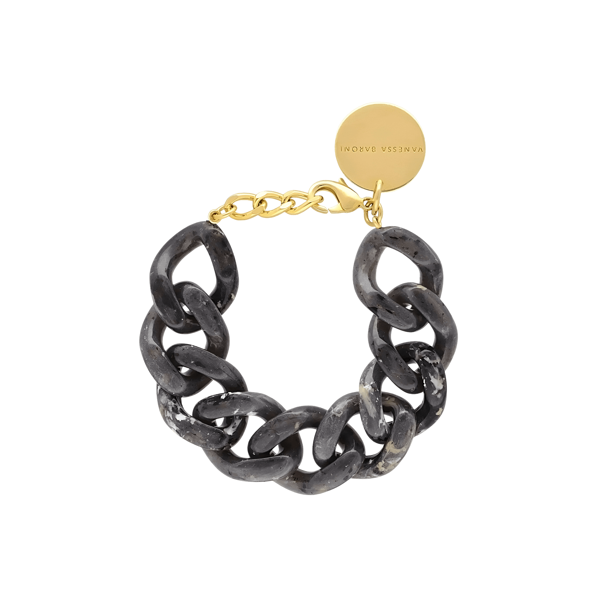 Vanessa Baroni Armband Flat Chain, granite marble, vergoldet