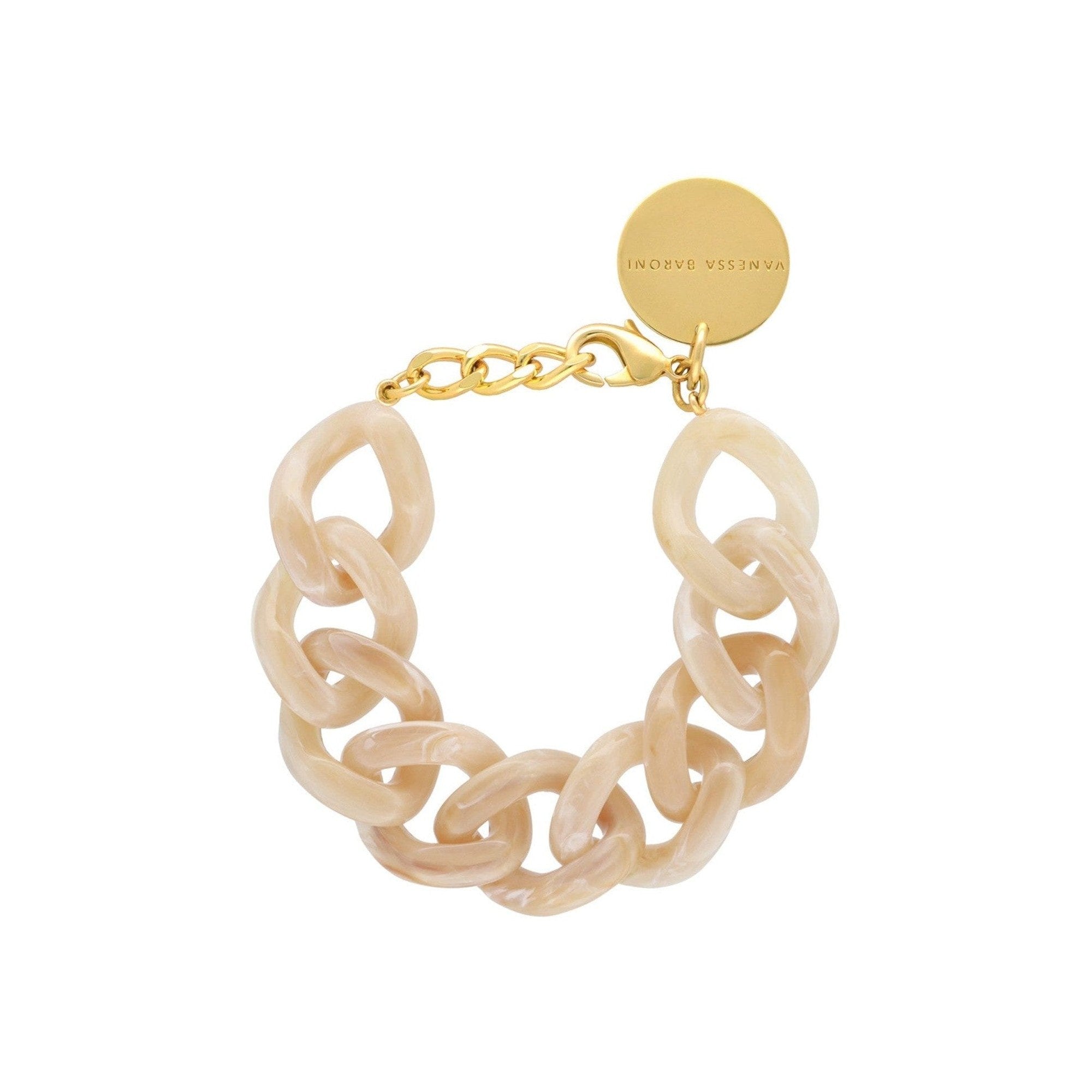 Vanessa Baroni Armband Flat Chain, honey marble, vergoldet