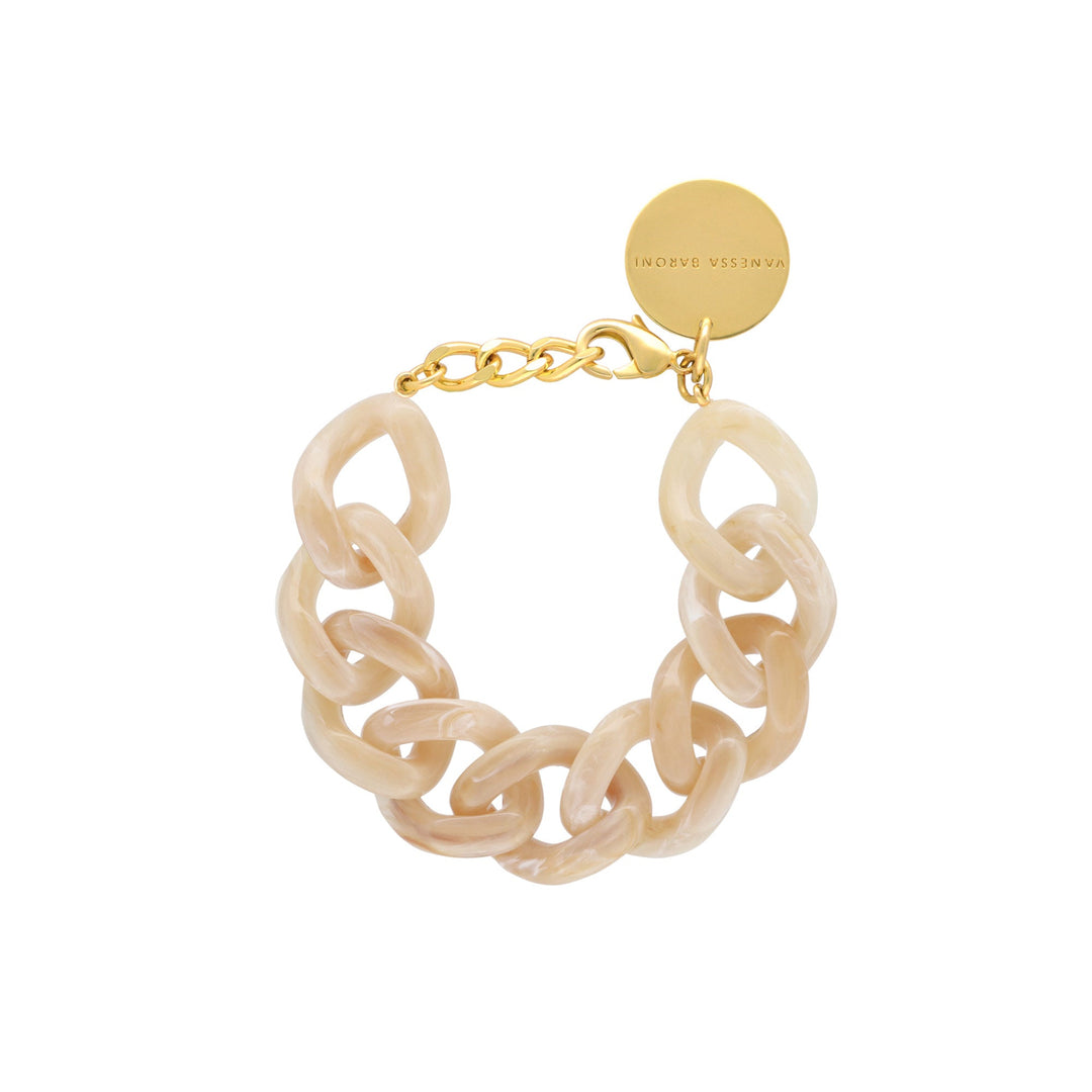 Vanessa Baroni Armband Flat Chain, honey marble, vergoldet