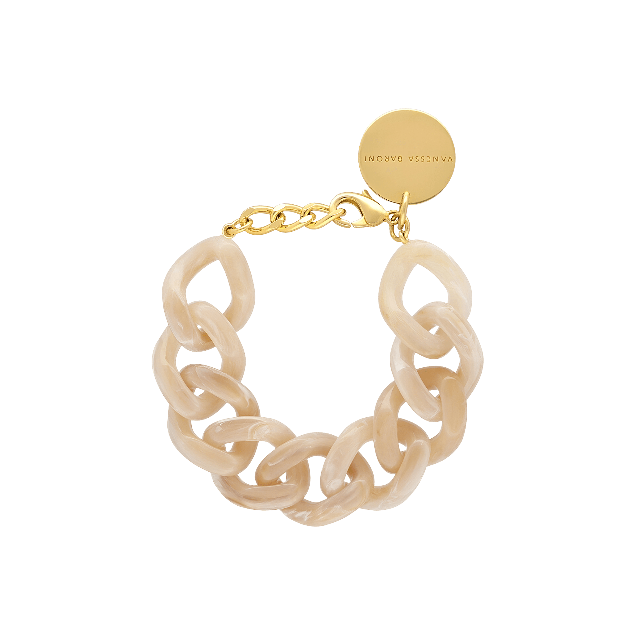 Vanessa Baroni Armband Flat Chain, honey marble, vergoldet