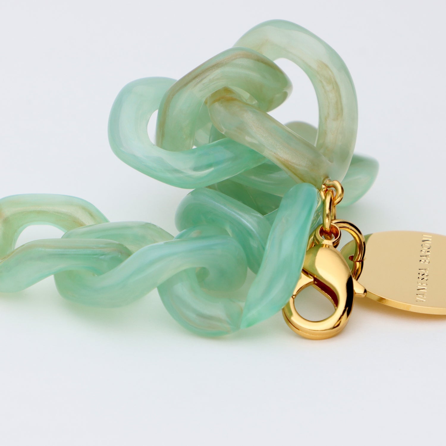 Vanessa Baroni Armband Flat Chain, jade, vergoldet