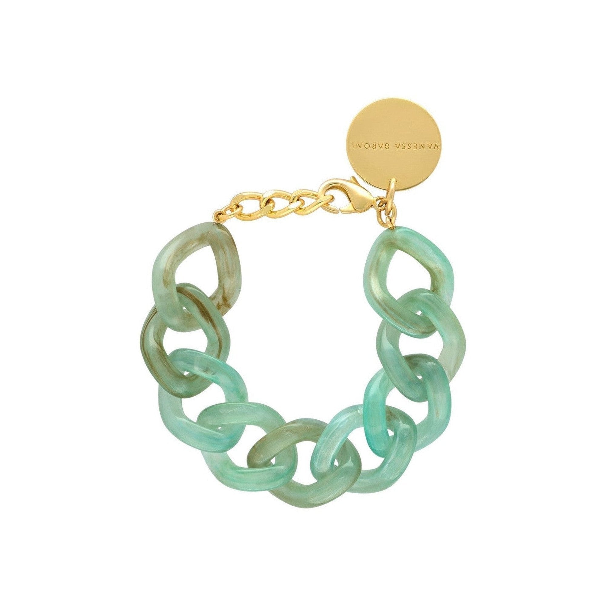 Vanessa Baroni Armband Flat Chain, jade, vergoldet