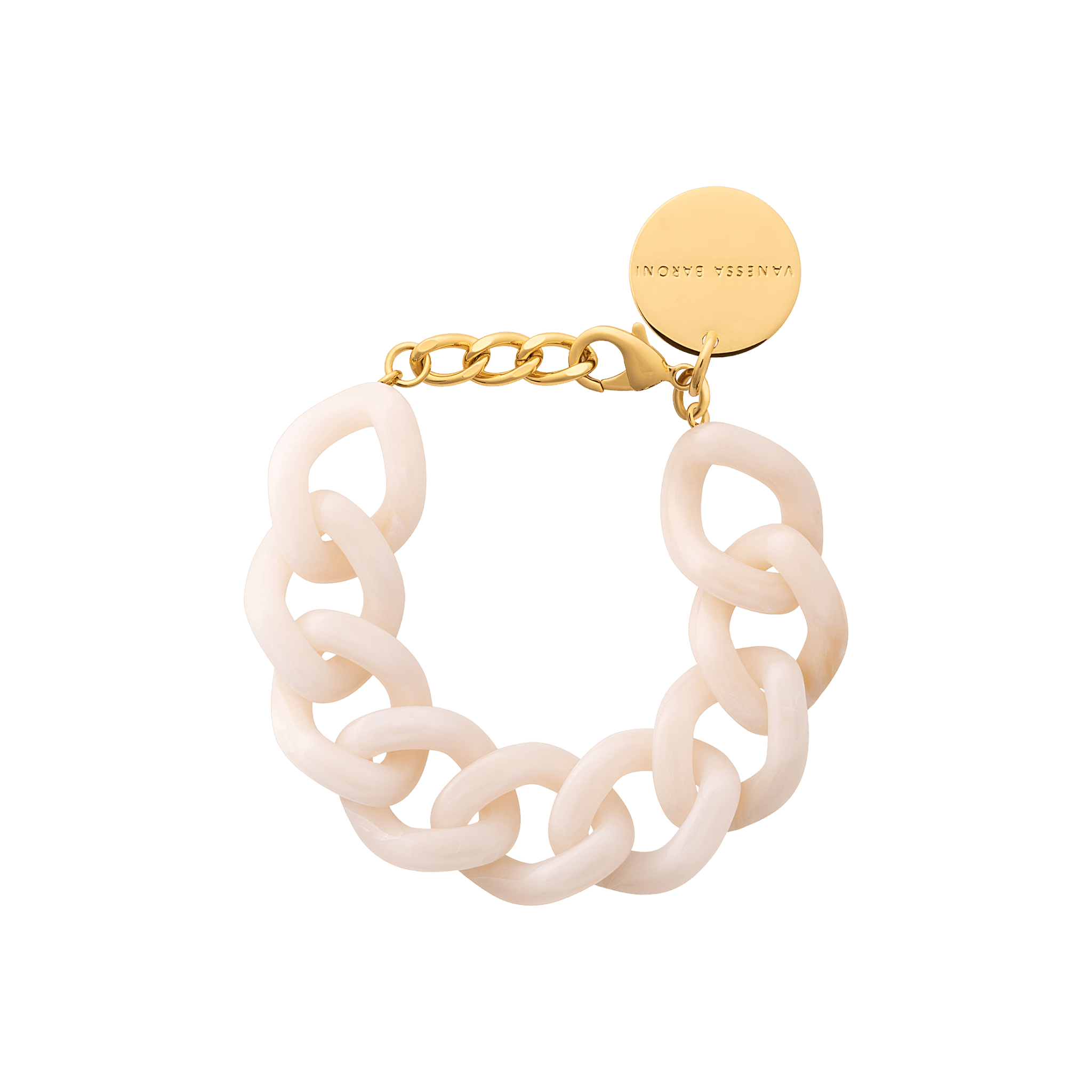 Vanessa Baroni Armband Flat Chain, latte marble, vergoldet