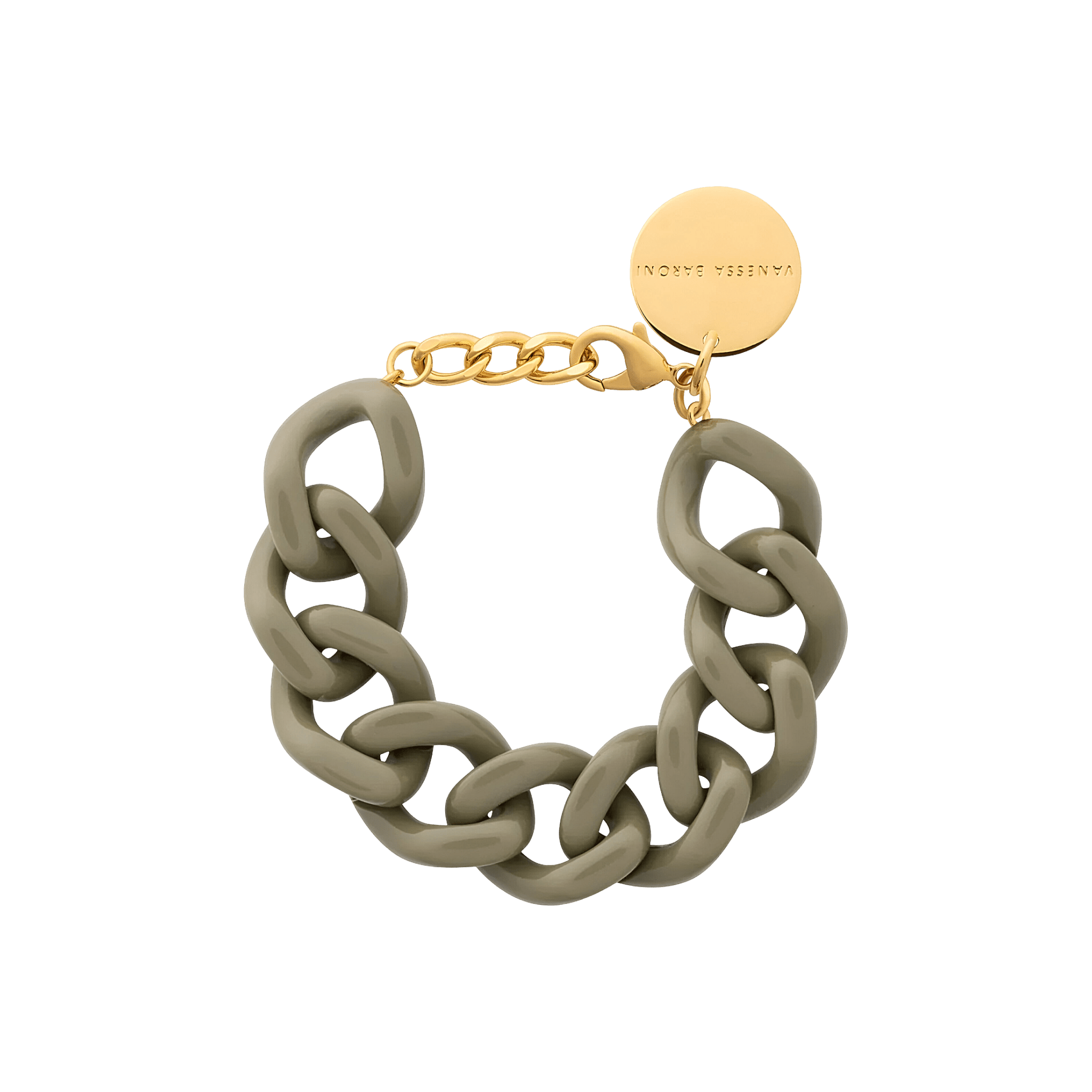 Vanessa Baroni Armband Flat Chain, light olive, vergoldet