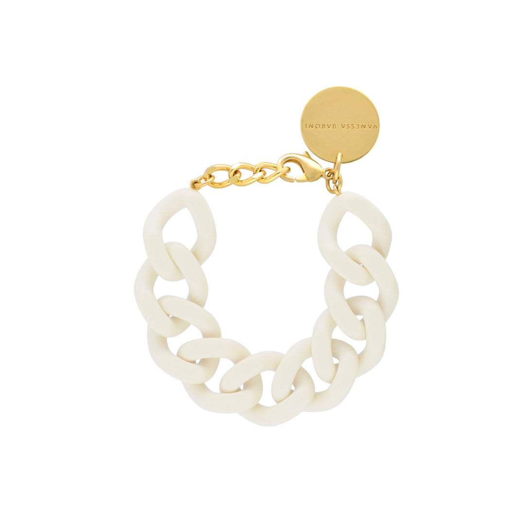 Vanessa Baroni Armband Flat Chain, matt off white, vergoldet