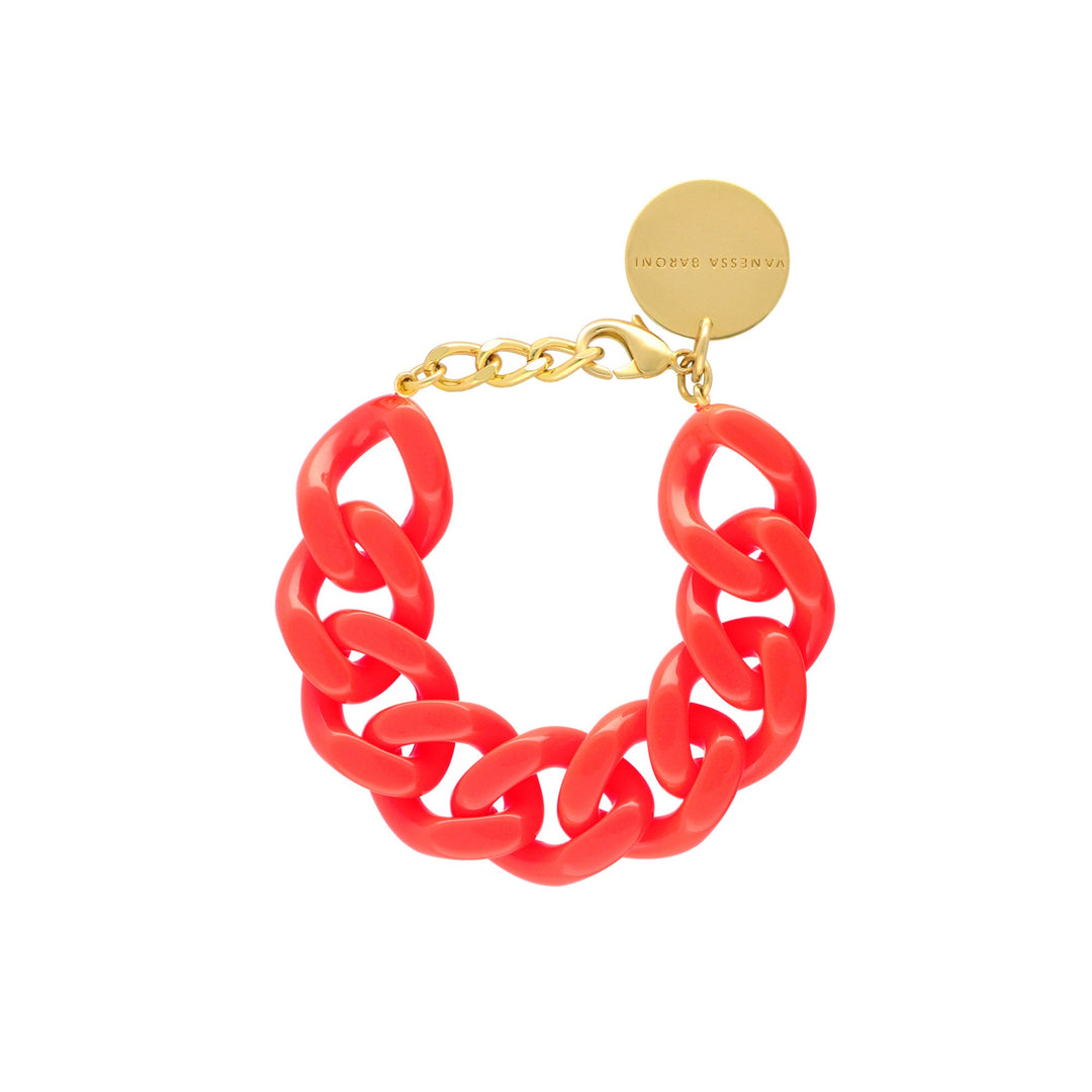 Vanessa Baroni Armband Flat Chain, neon coral, vergoldet