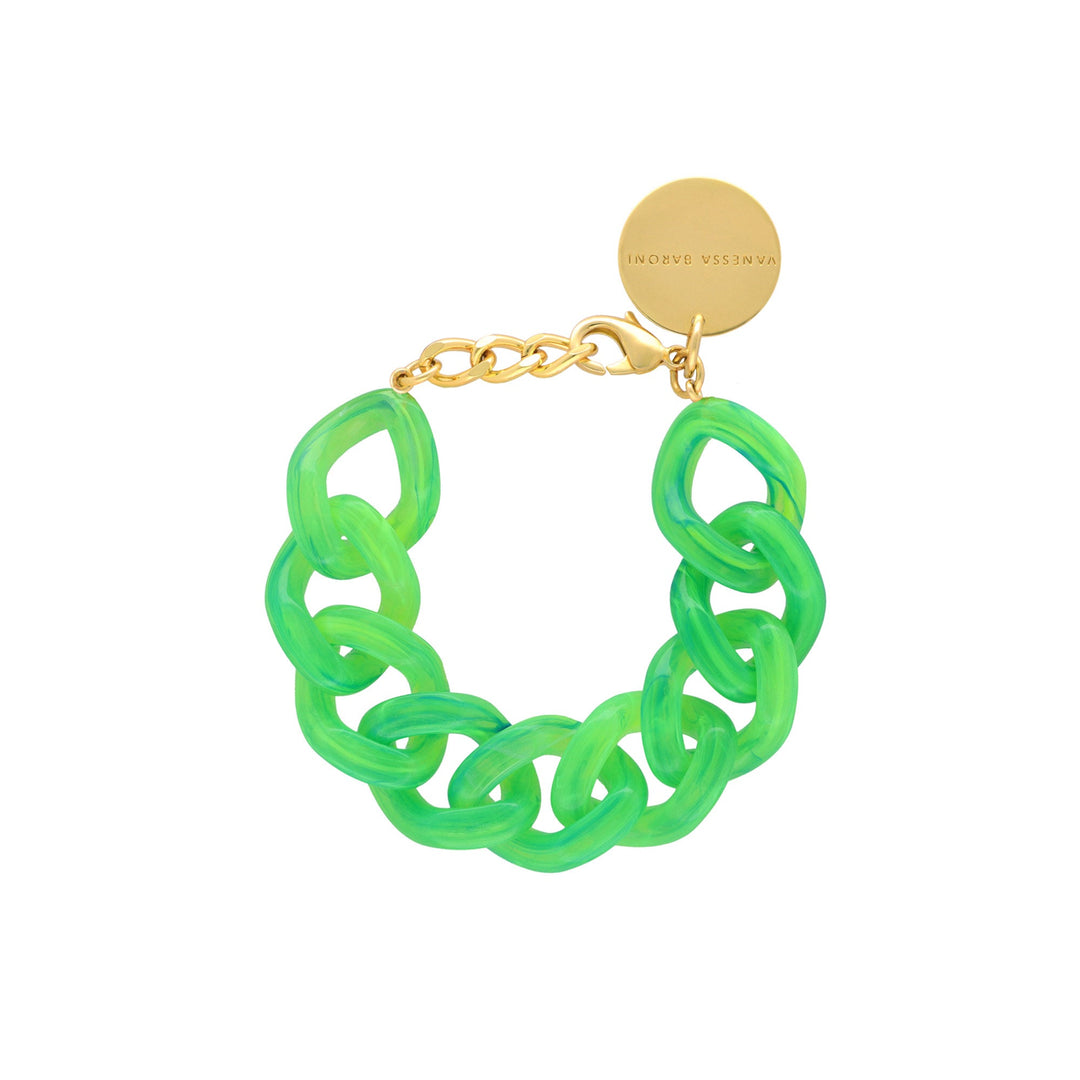 Vanessa Baroni Armband Flat Chain, neon green marble, vergoldet