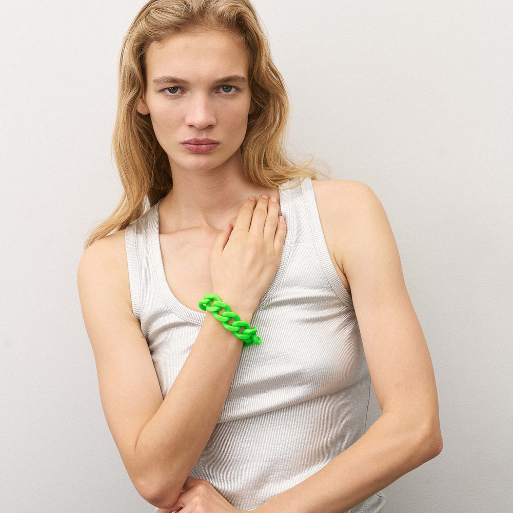 Vanessa Baroni Armband Flat Chain, neon green, vergoldet