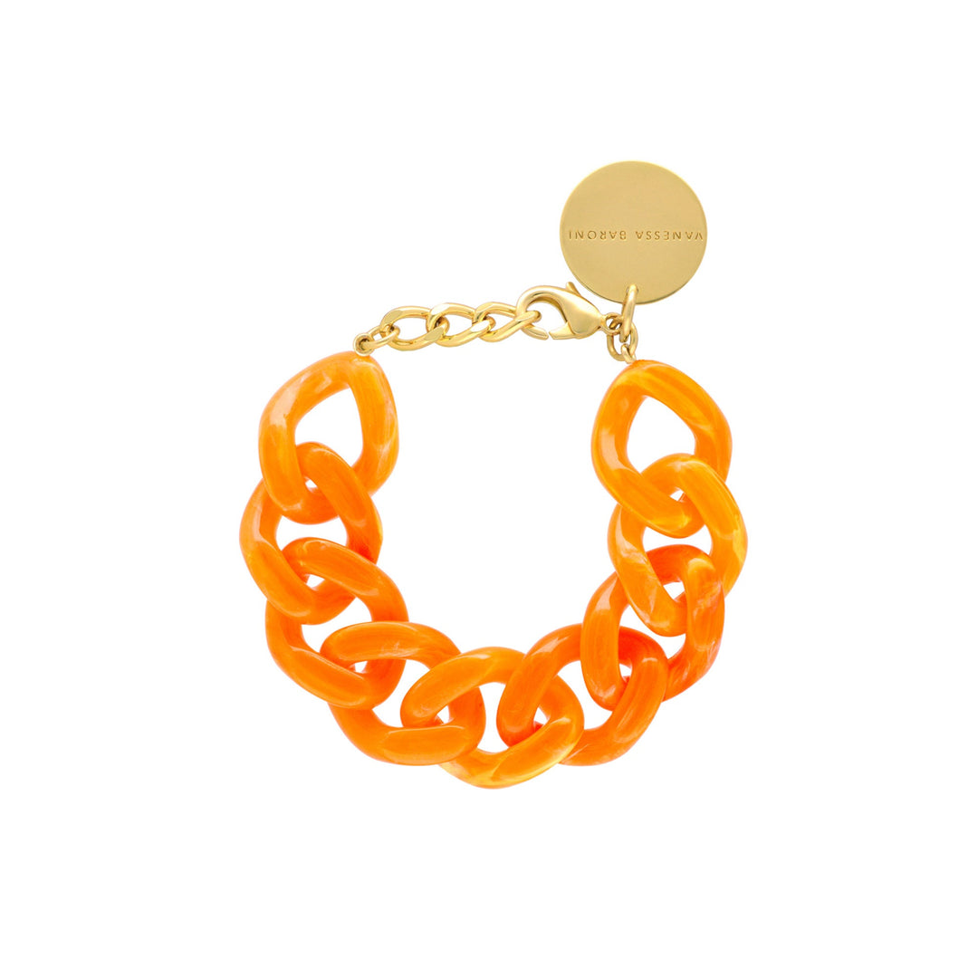 Vanessa Baroni Armband Flat Chain, neon orange marble, vergoldet