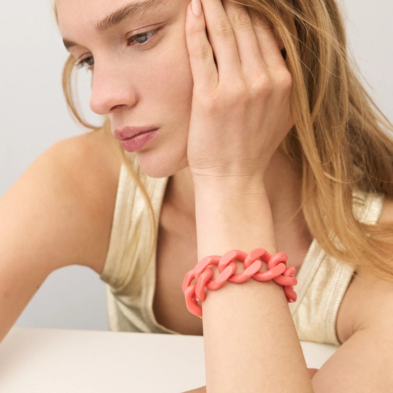 Vanessa Baroni Armband Flat Chain, new flamingo, vergoldet