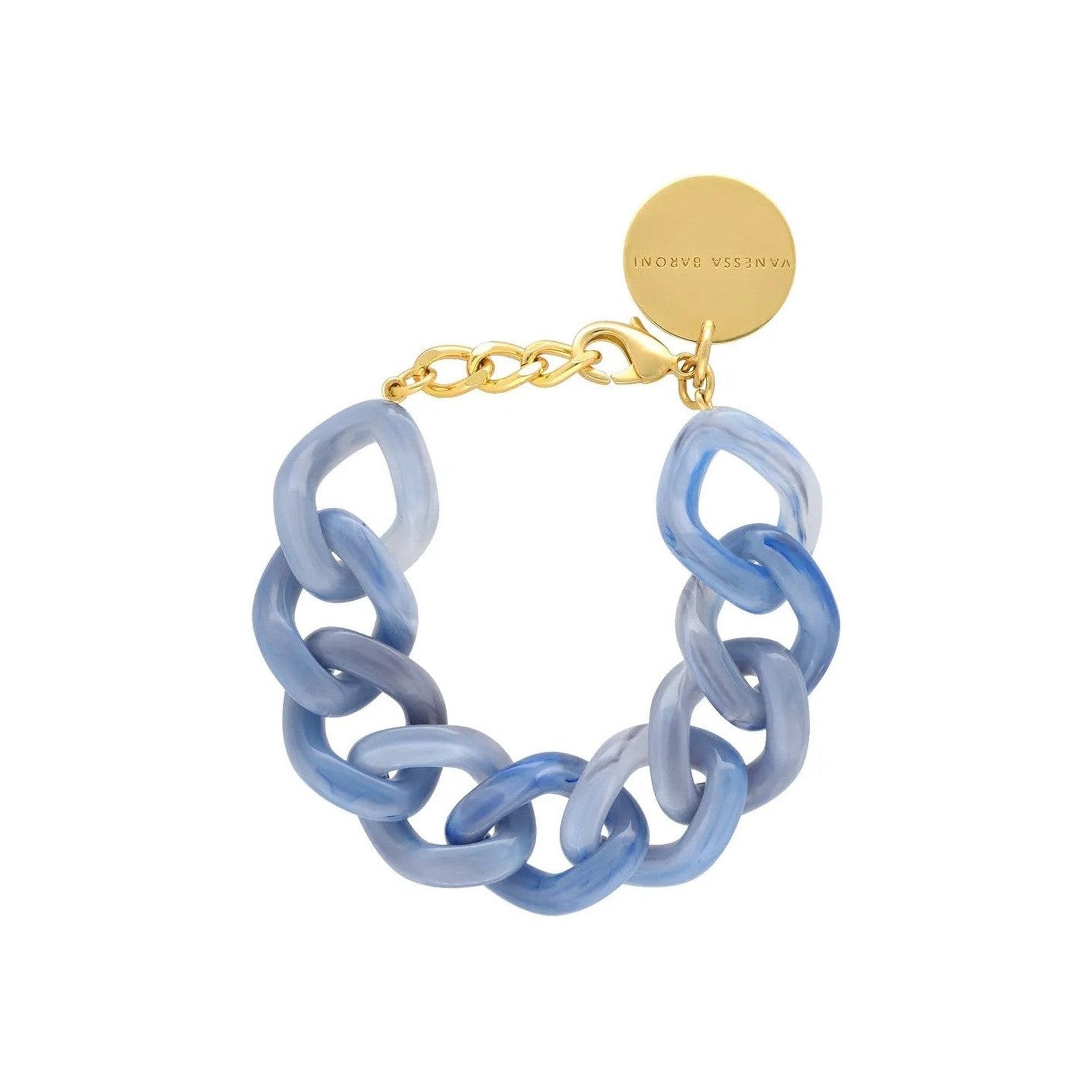Vanessa Baroni Armband Flat Chain, ocean blue, vergoldet