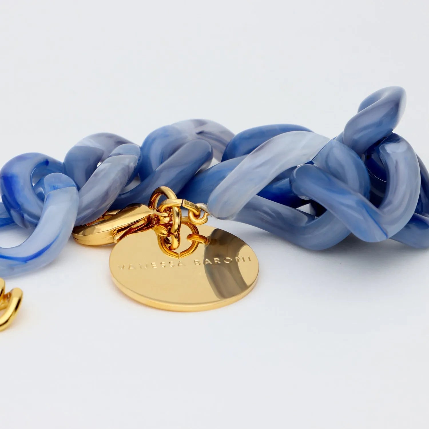 Vanessa Baroni Armband Flat Chain, ocean blue, vergoldet