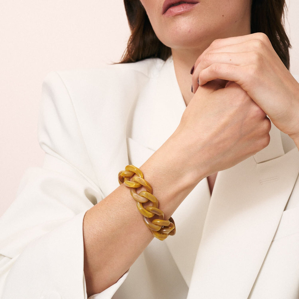 Vanessa Baroni Armband Flat Chain, ocher marble, vergoldet
