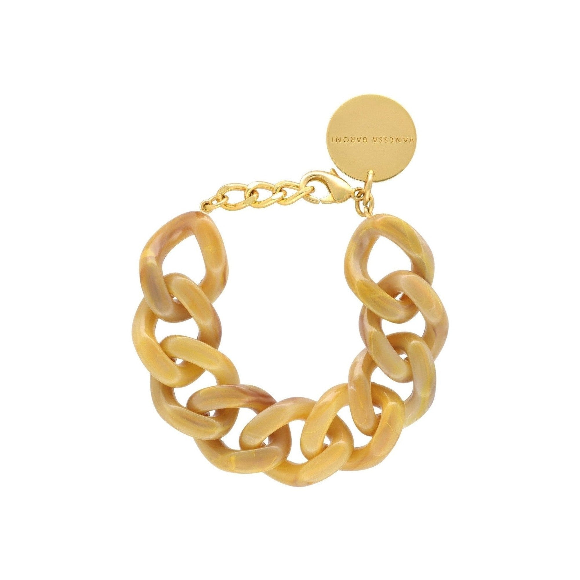 Vanessa Baroni Armband Flat Chain, ocher marble, vergoldet