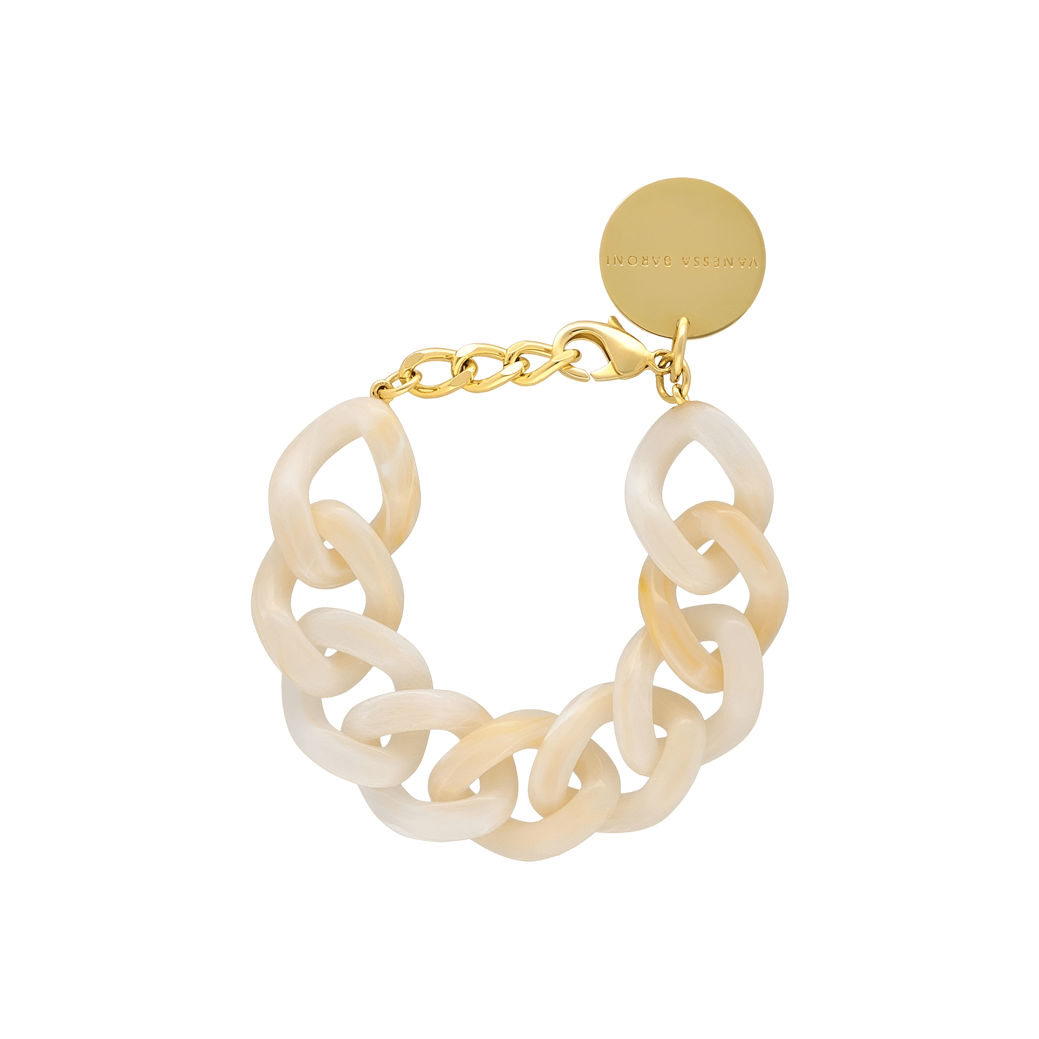 Vanessa Baroni Armband Flat Chain, pearl marble, vergoldet