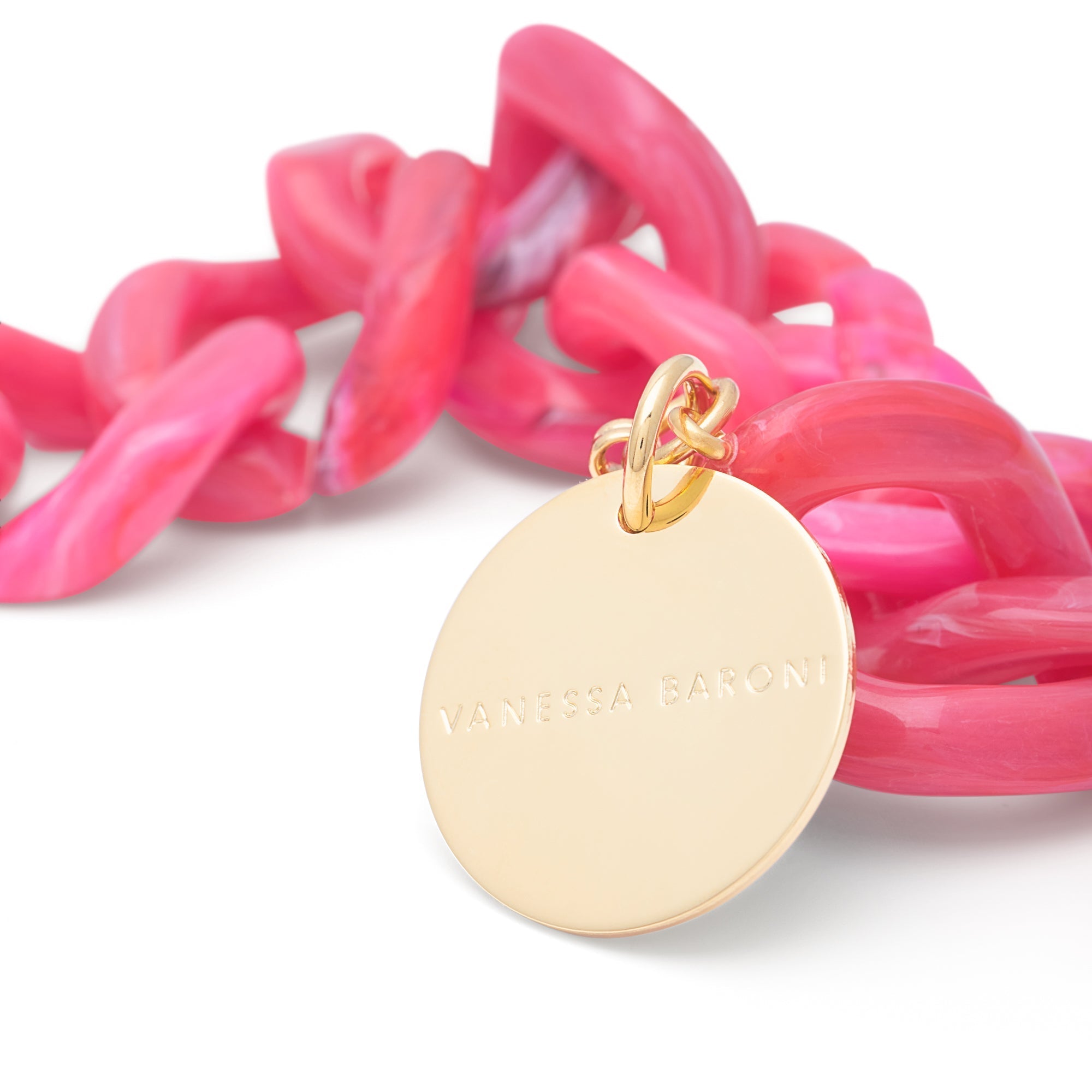 Vanessa Baroni Armband Flat Chain, raspberry marble, vergoldet
