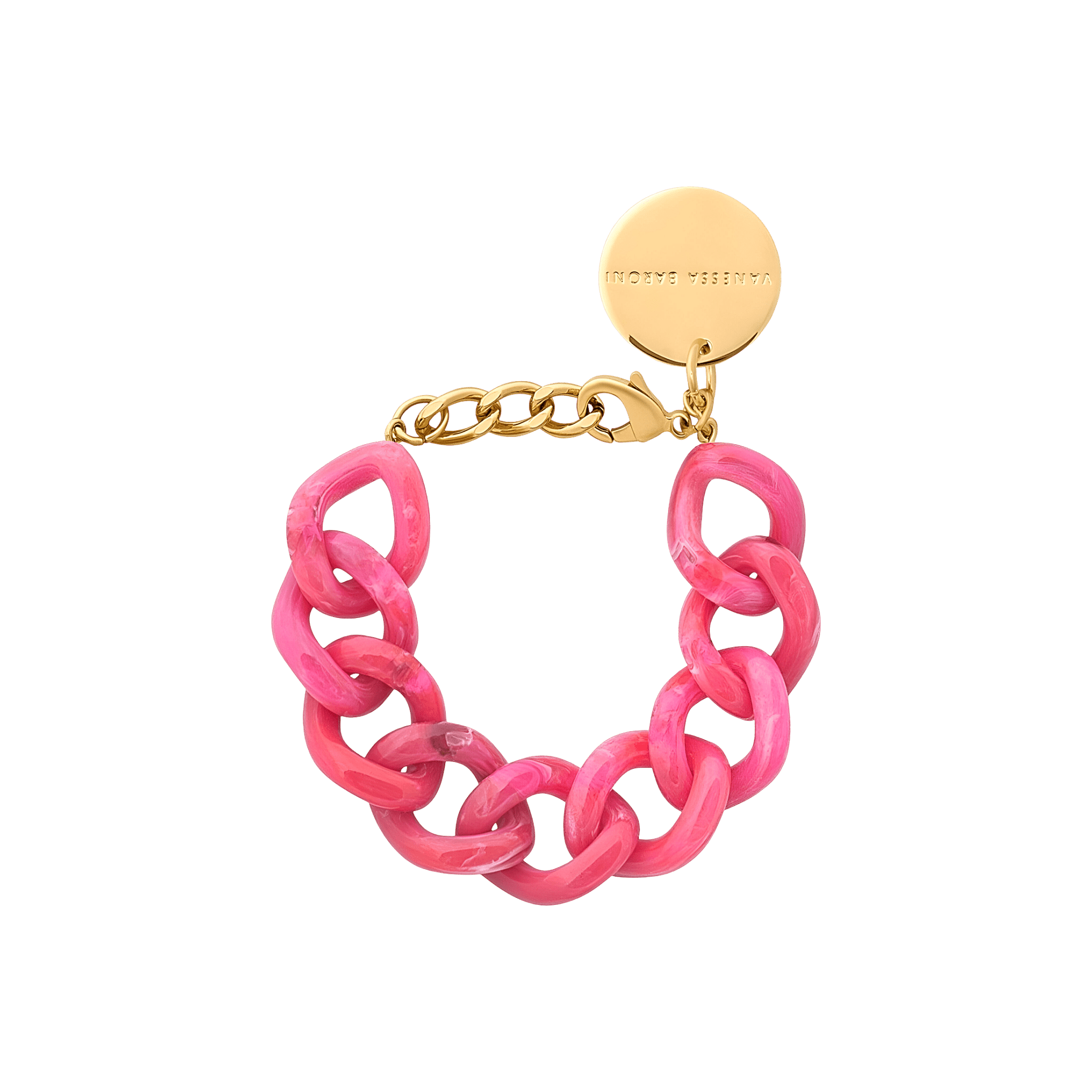 Vanessa Baroni Armband Flat Chain, raspberry marble, vergoldet