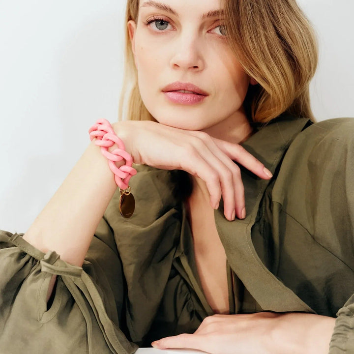 Vanessa Baroni Armband Flat Chain, raspberry, vergoldet