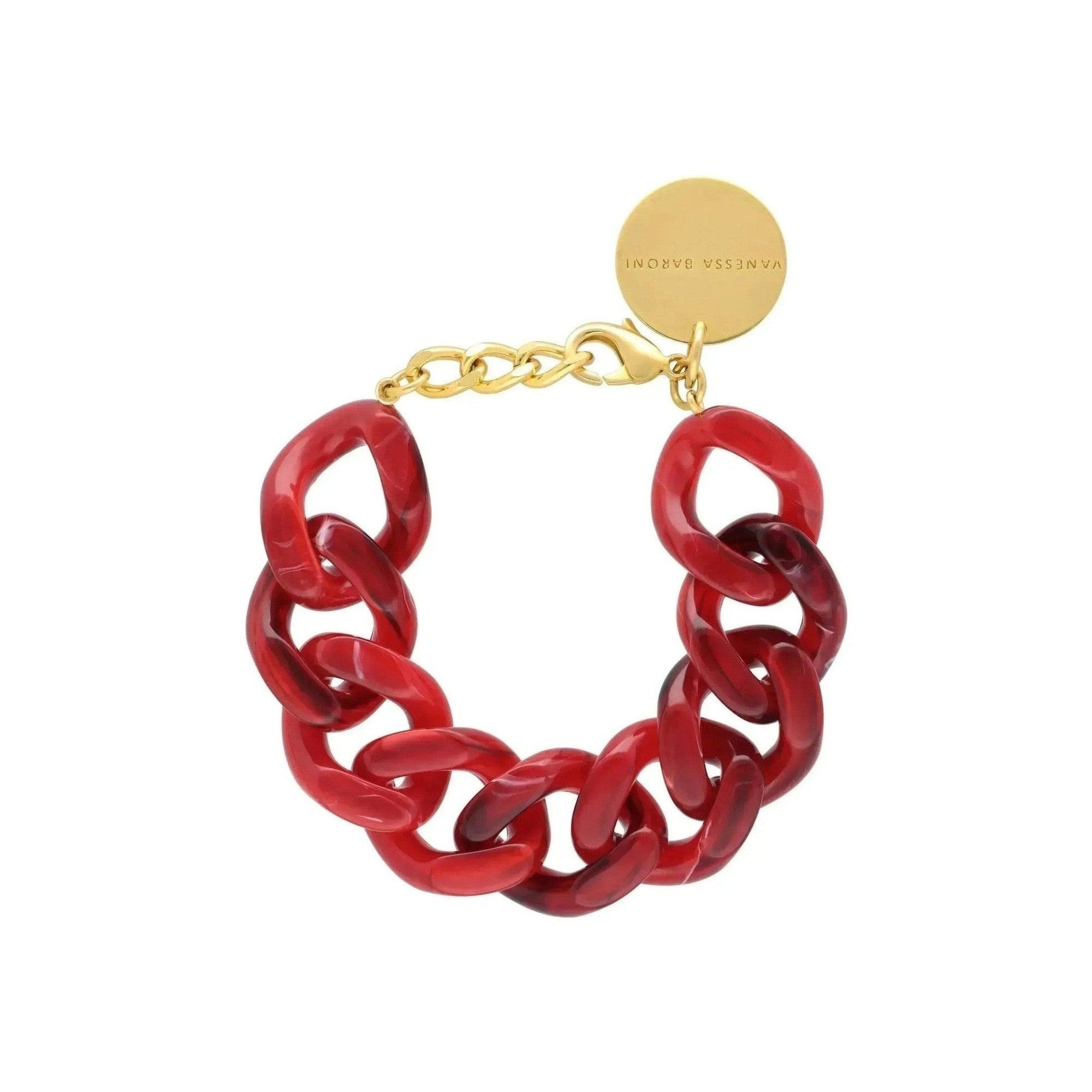Vanessa Baroni Armband Flat Chain, red marble, vergoldet