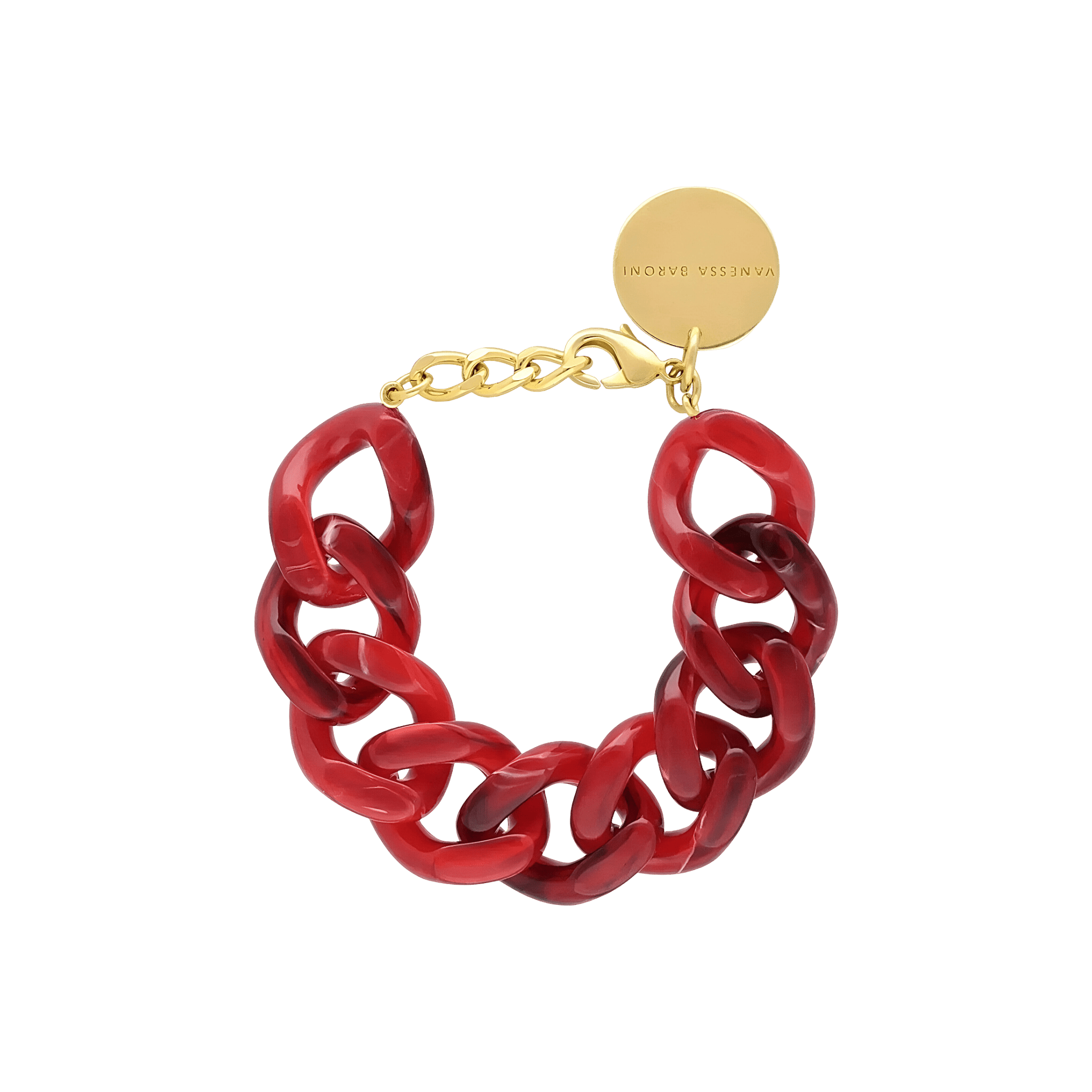 Vanessa Baroni Armband Flat Chain, red marble, vergoldet