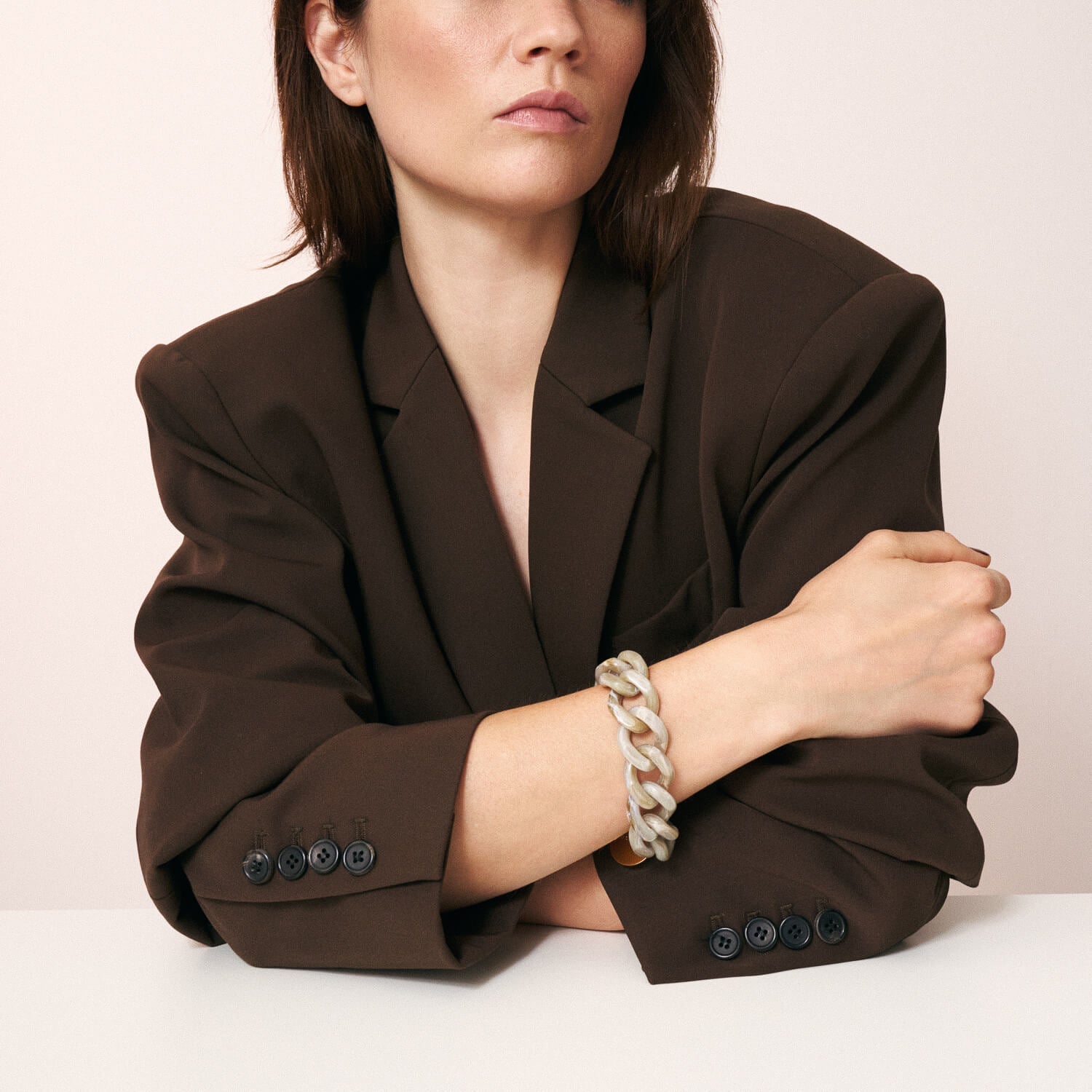 Vanessa Baroni Armband Flat Chain, snow green marble, vergoldet