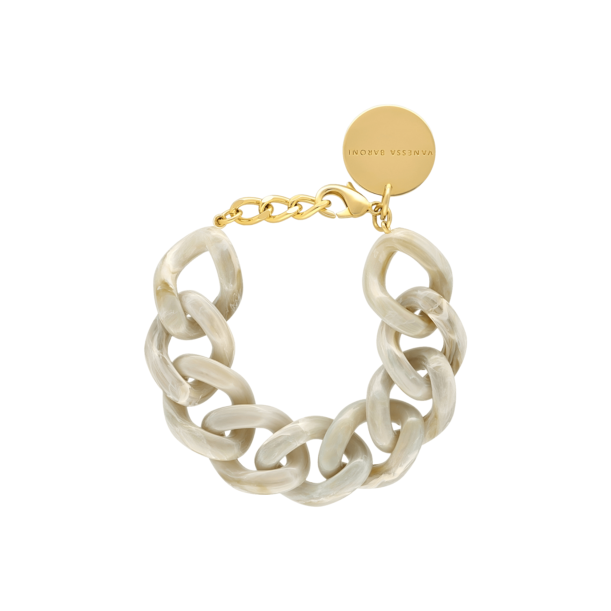 Vanessa Baroni Armband Flat Chain, snow green marble, vergoldet