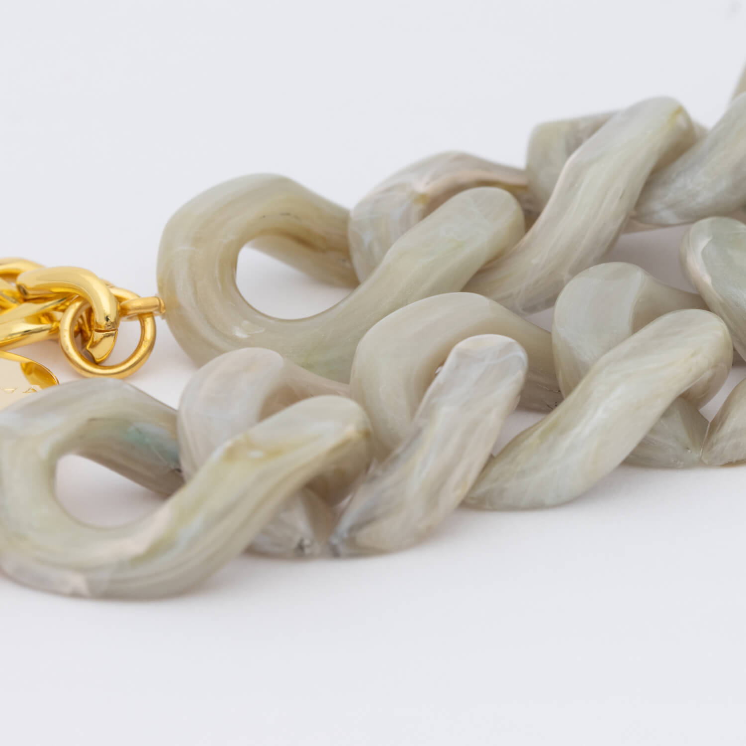 Vanessa Baroni Armband Flat Chain, snow green marble, vergoldet