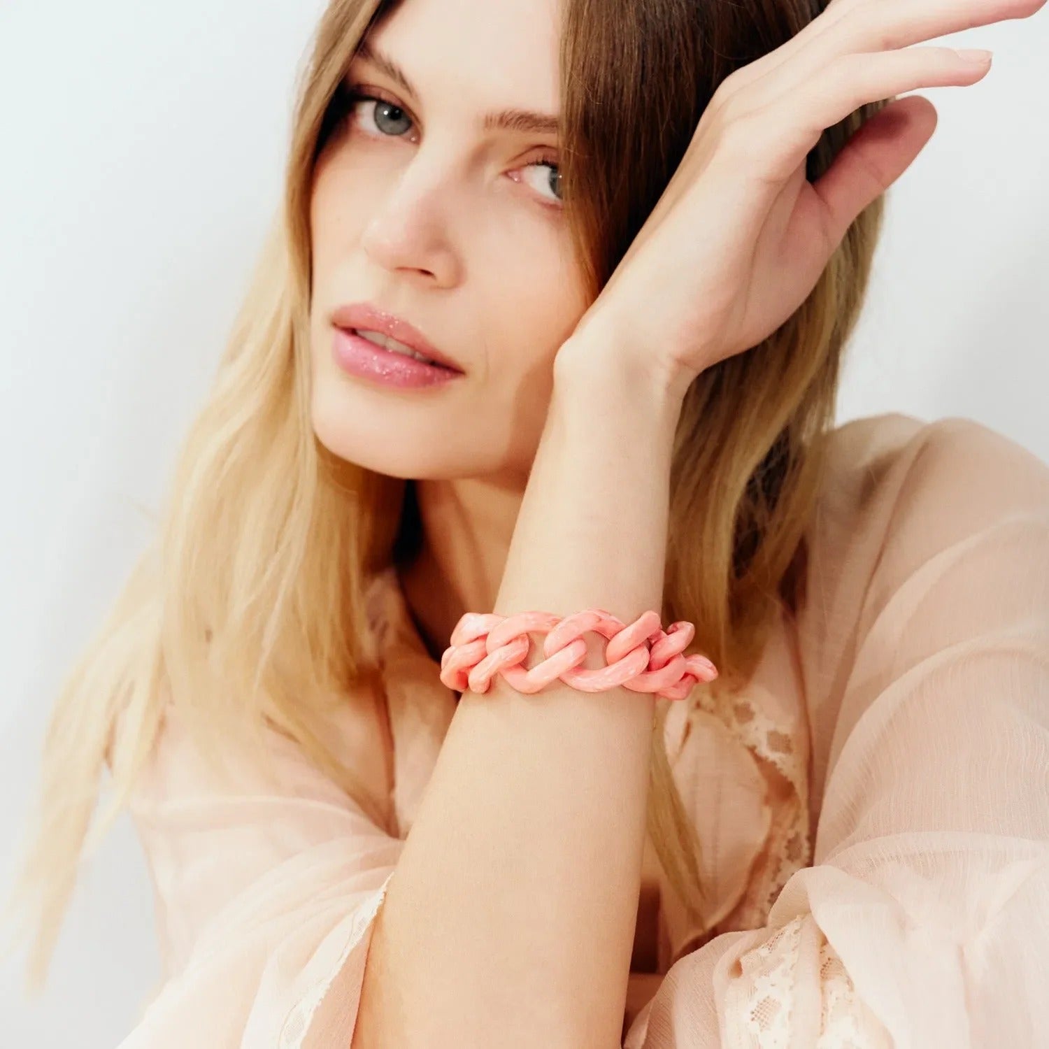 Vanessa Baroni Armband Flat Chain, strawberry icecream, vergoldet