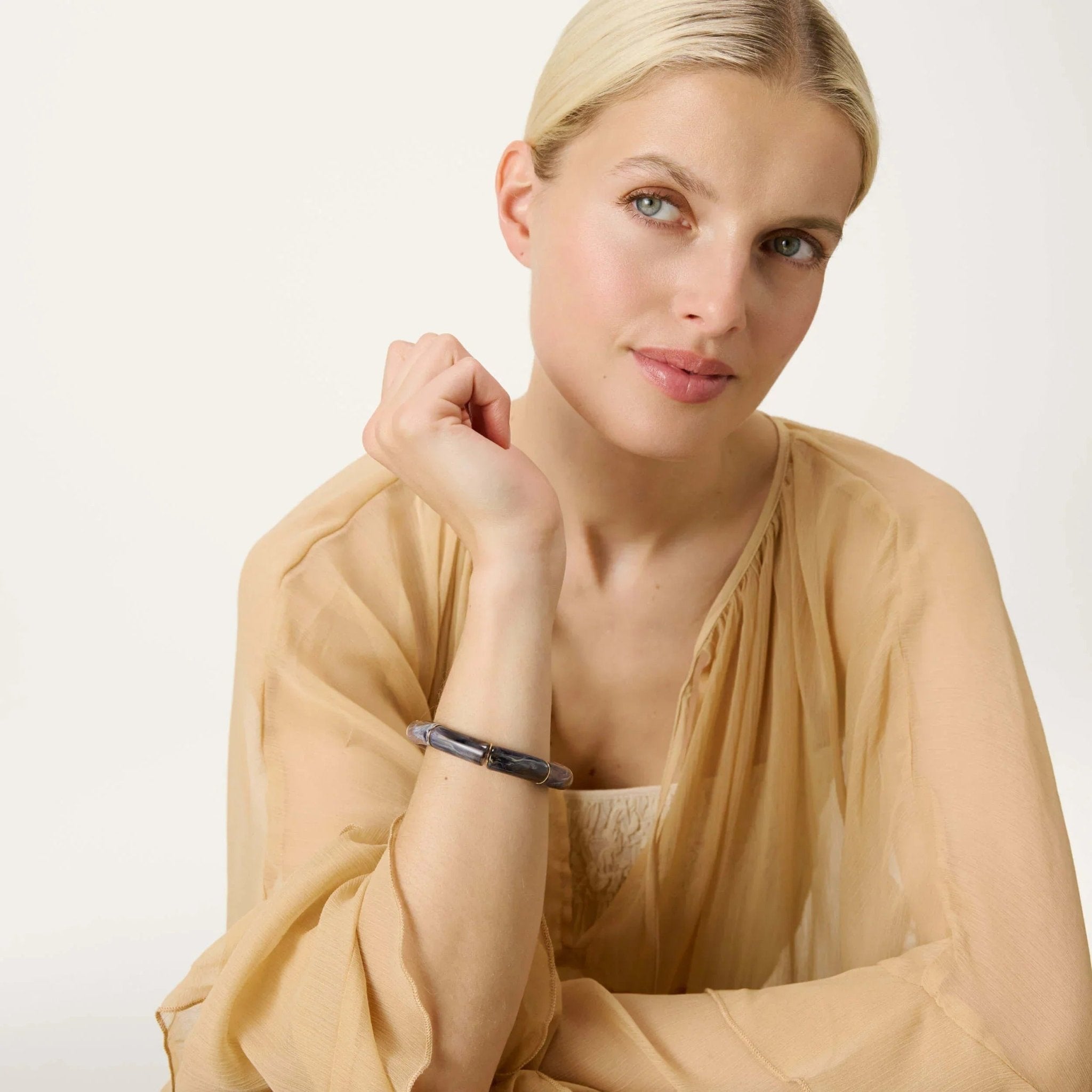 Vanessa Baroni Armband Flex, blue jeans marble, vergoldet