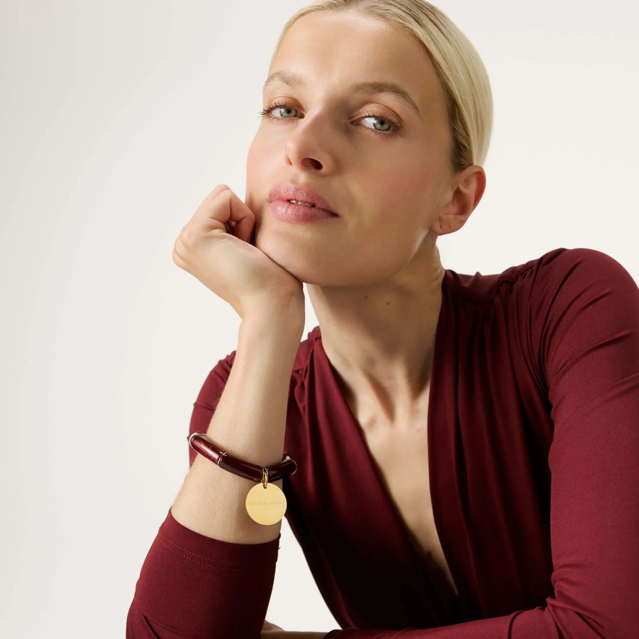 Vanessa Baroni Armband Flex, bordeaux marble, vergoldet