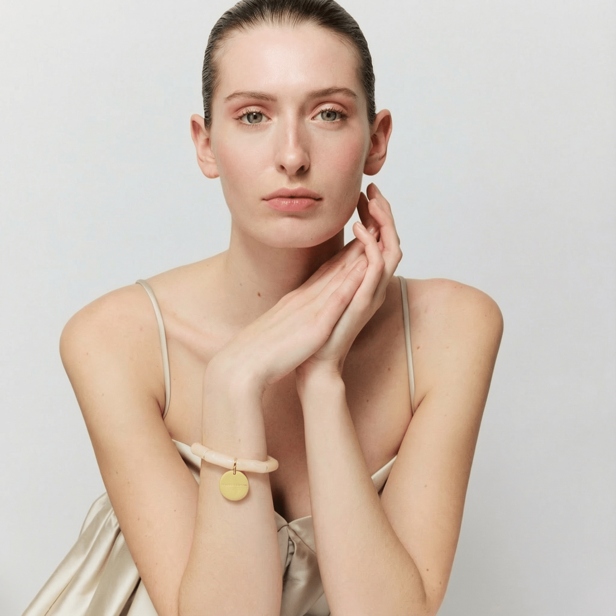 Vanessa Baroni Armband Flex, latte marble, vergoldet